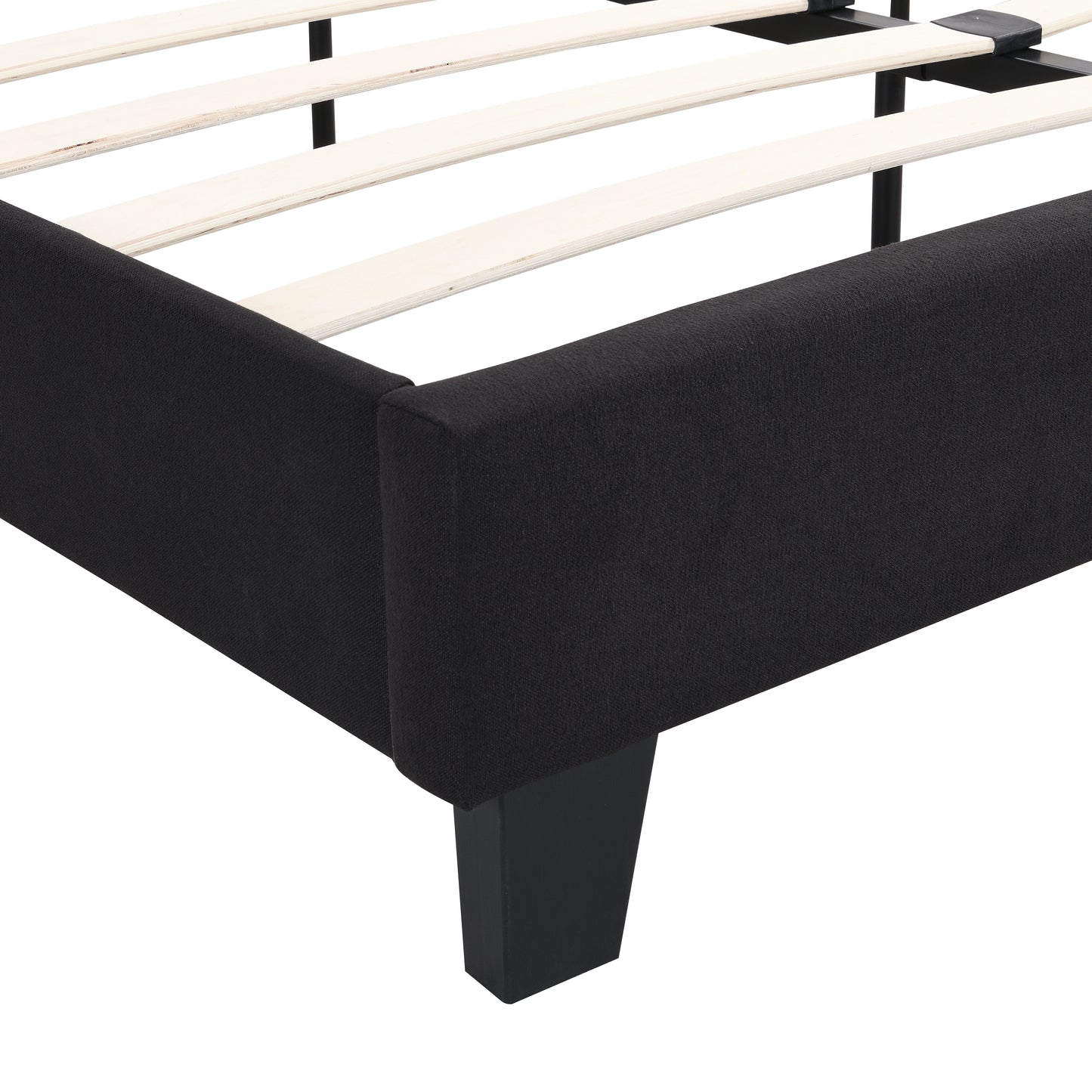 King Size Upholstered Platform Bed Frame with Linen Fabric Headboard, No Box Spring Needed, Wood Slat Support, Easy Assembly, BLACK