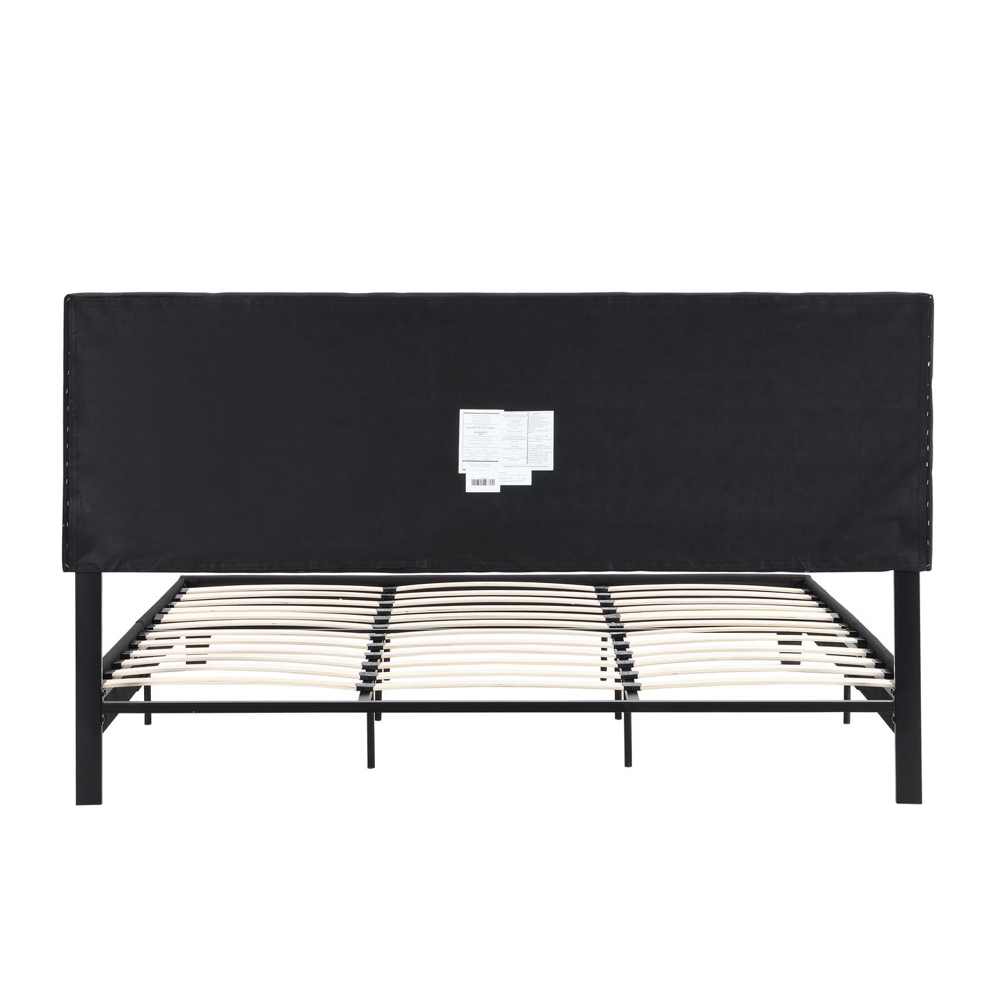 King Size Upholstered Platform Bed Frame with Linen Fabric Headboard, No Box Spring Needed, Wood Slat Support, Easy Assembly, BLACK