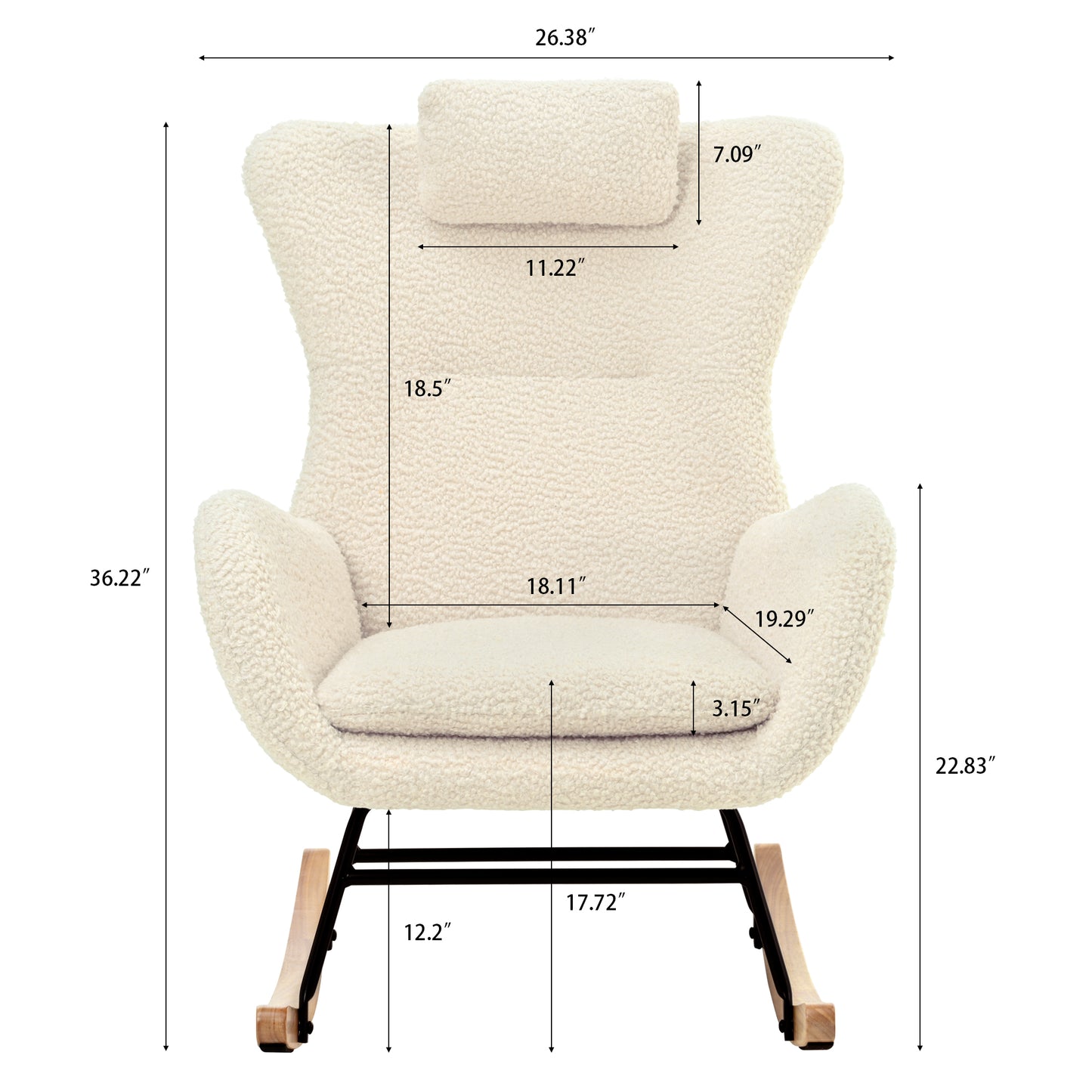 Rocking Chair - with rubber leg and cashmere fabric, suitable for living room and bedroom