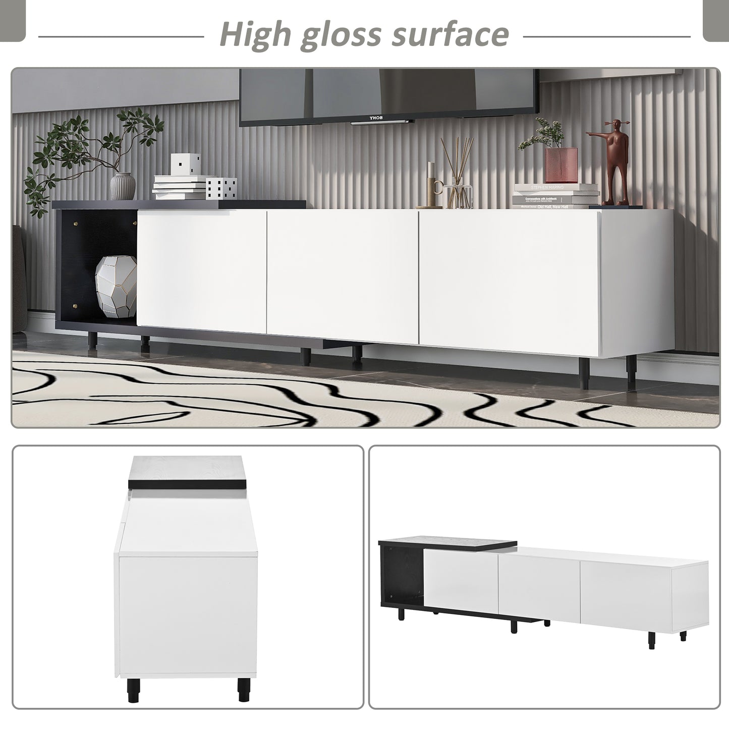 （缺货）U-Can Modern ,Stylish TV Stand TV Cabinet for 80+inch TV, White