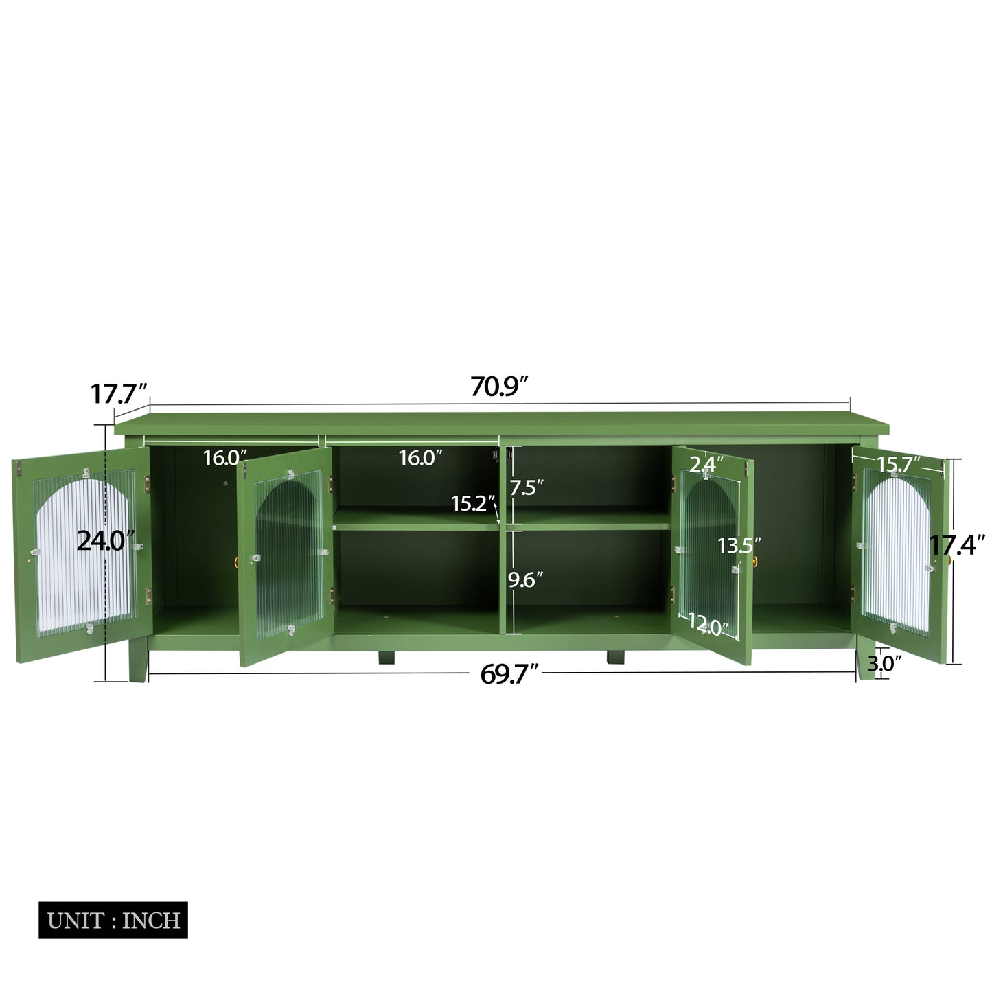 71-inchstylishTVcabinet Entertainment CenterTV stand,TVConsoleTable, Media Console,solidwood frame,Changhong glass door,Metal handle,antique green,canbeplacedin the children's room,bedroom Living Room