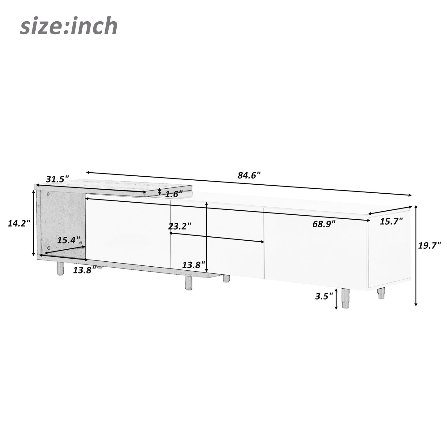 （缺货）U-Can Modern ,Stylish TV Stand TV Cabinet for 80+inch TV, White