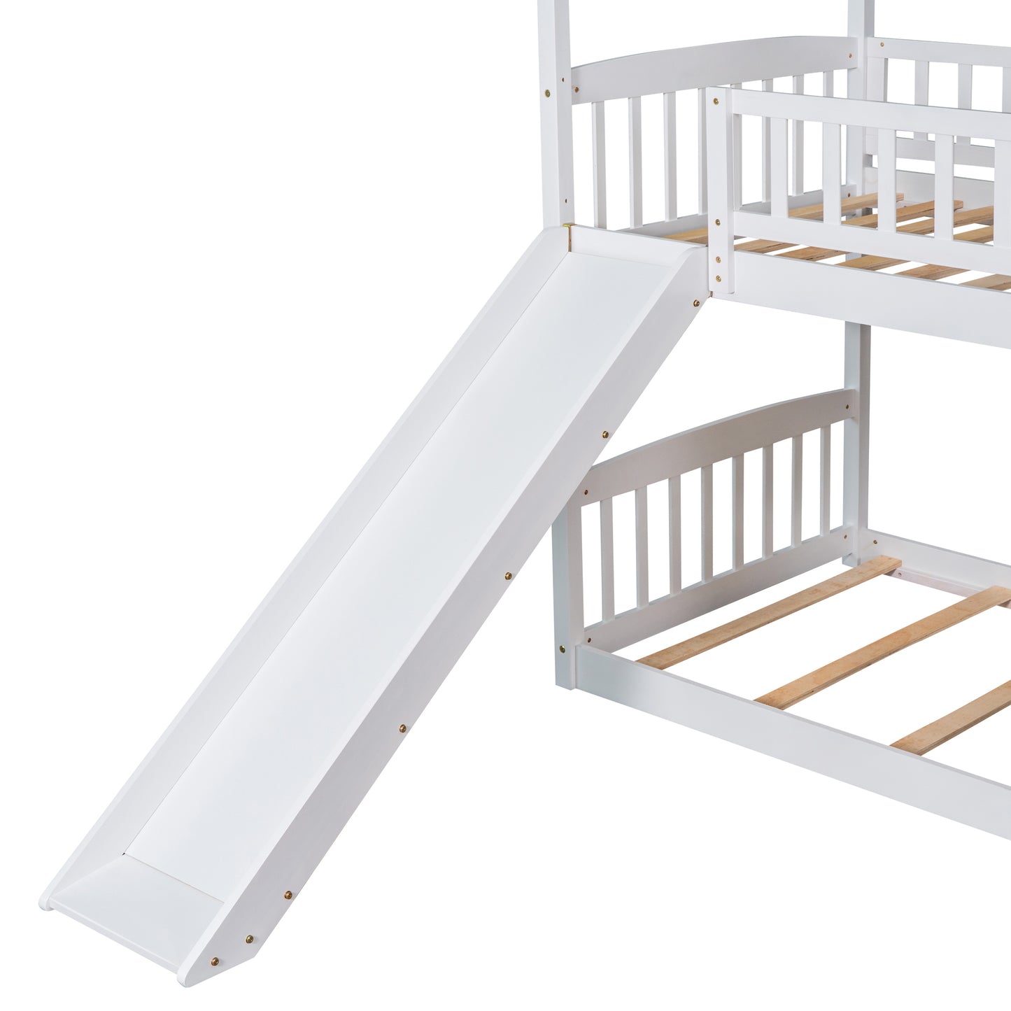 Twin Over Twin Bunk Bed with Slide, House Bed with Slide, White