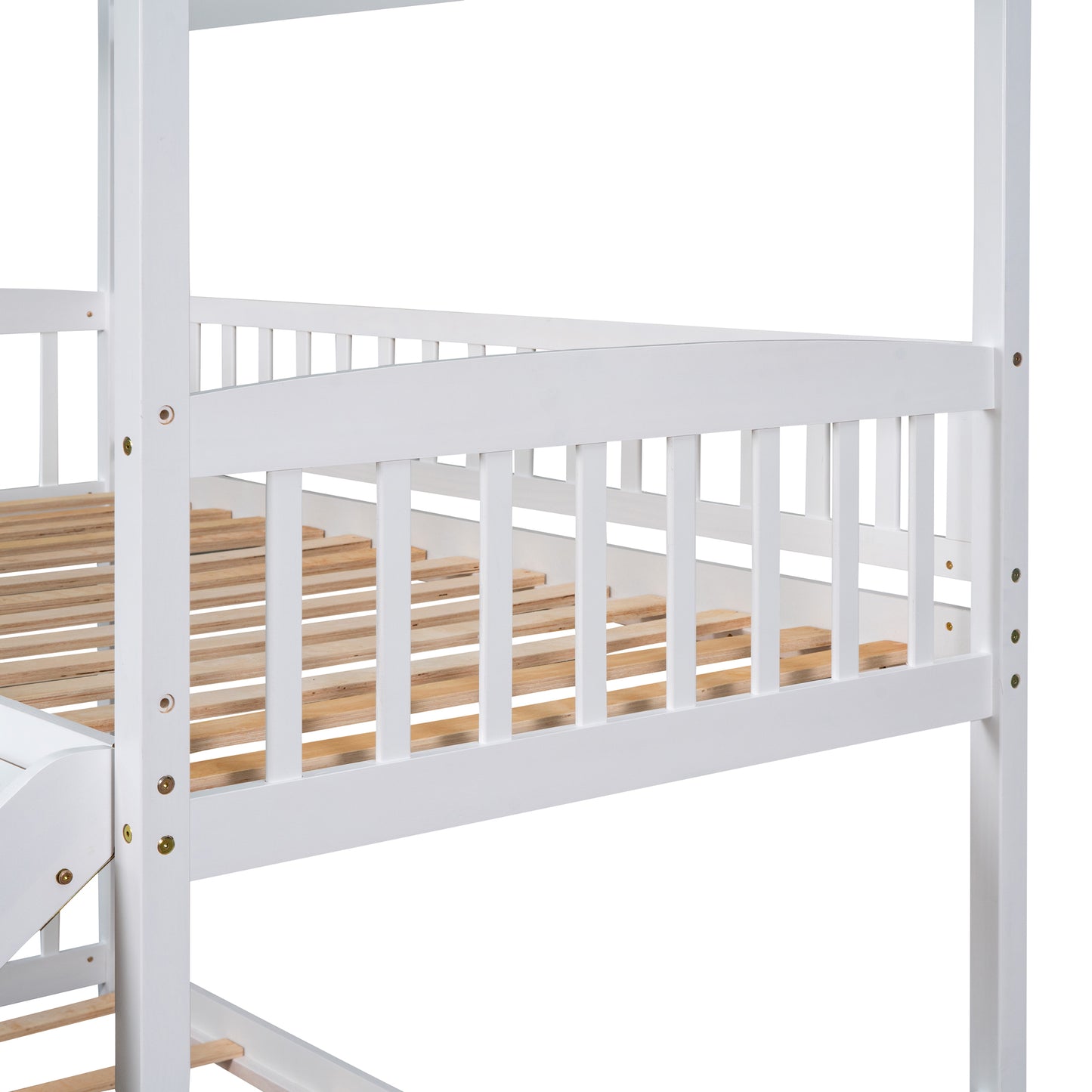 Twin Over Twin Bunk Bed with Slide, House Bed with Slide, White