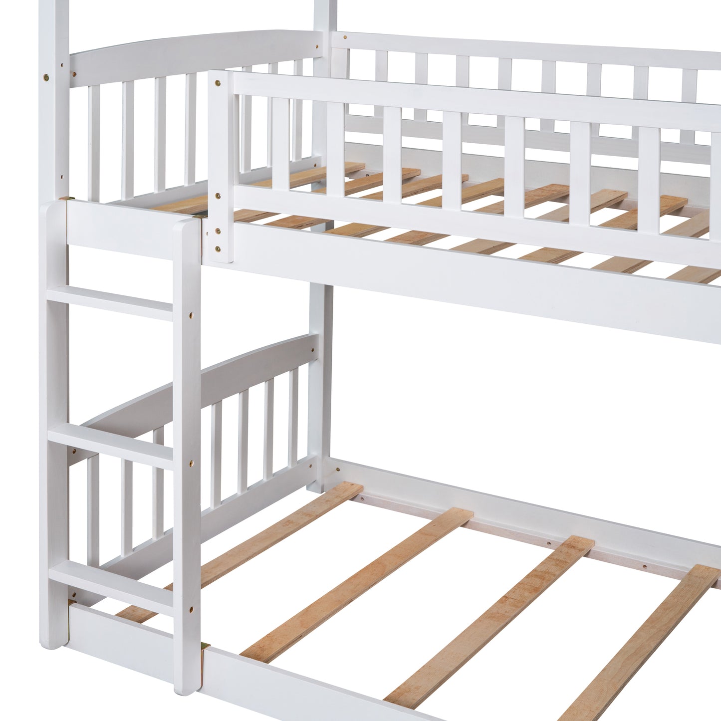 Twin Over Twin Bunk Bed with Slide, House Bed with Slide, White