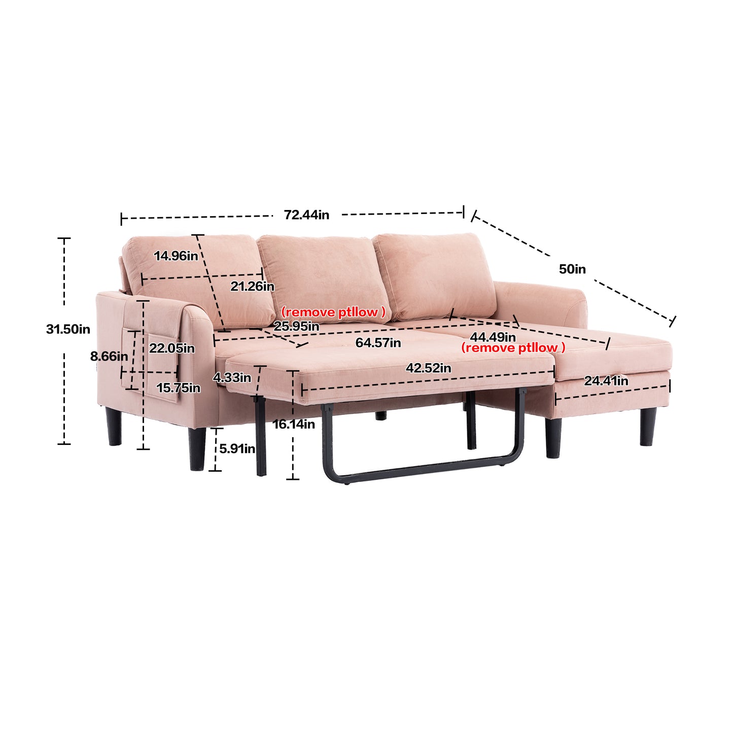 （缺货）UNITED WE WIN Sectional Sofa Reversible Sectional Sleeper Sectional Sofa with Storage Chaise