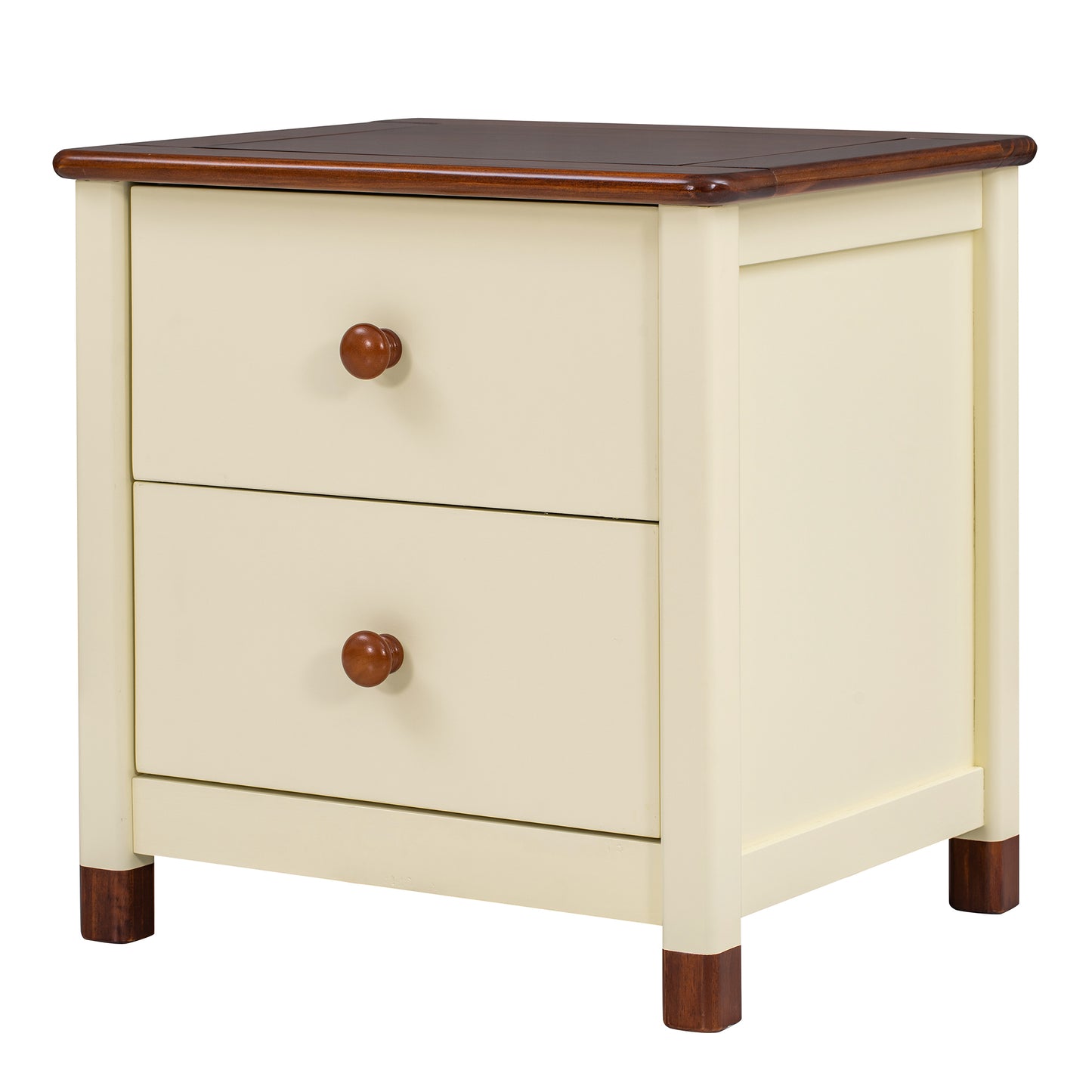 Wooden Nightstand with Two Drawers for Kids,End Table for Bedroom,Cream+Walnut