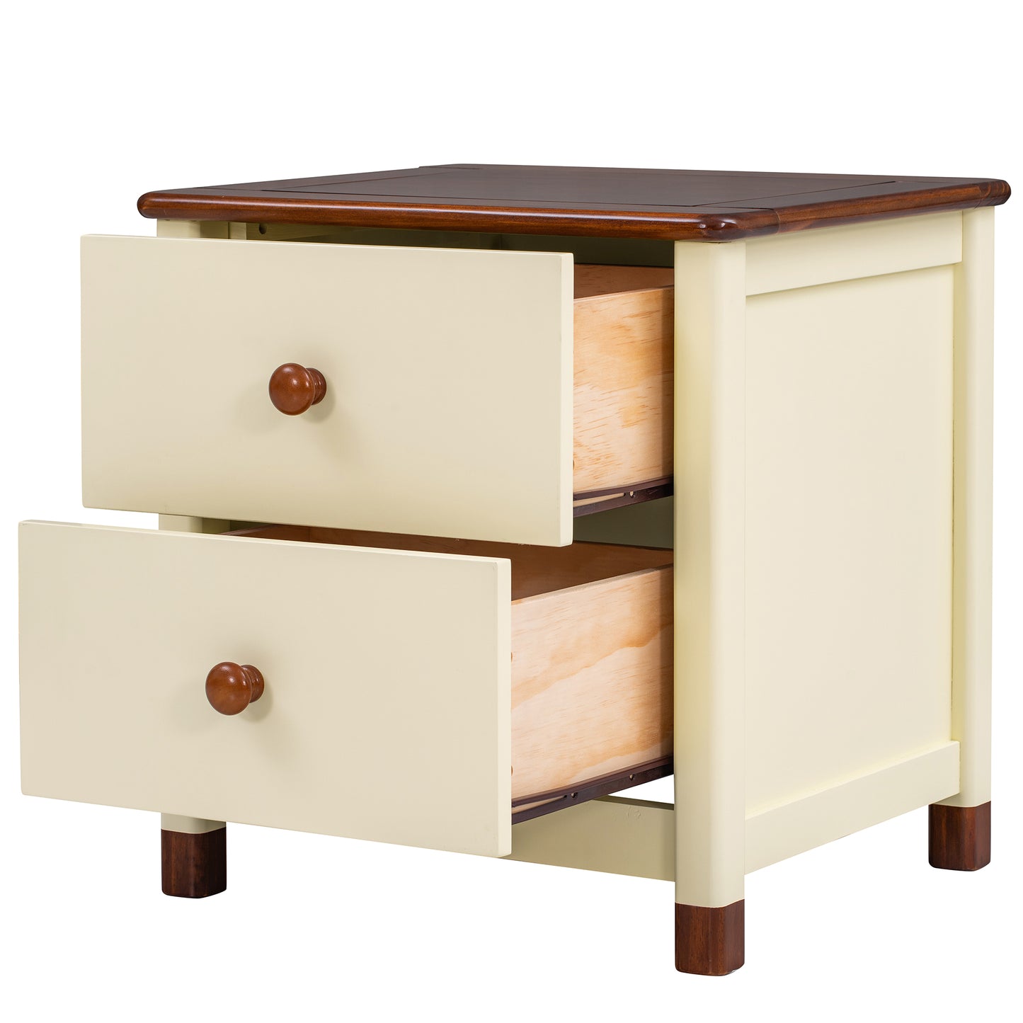 Wooden Nightstand with Two Drawers for Kids,End Table for Bedroom,Cream+Walnut