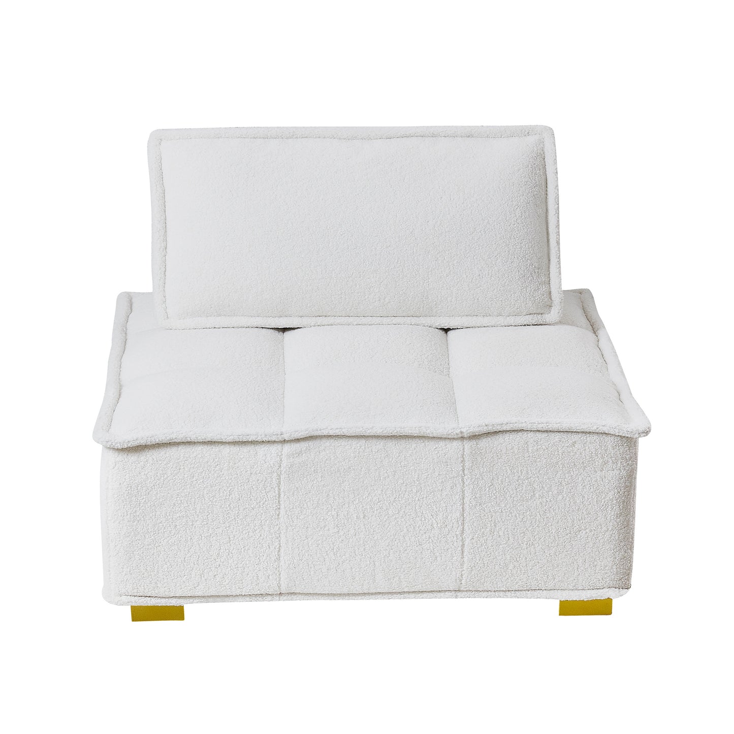 （缺货）Lazy sofa ottoman with gold wooden legs teddy fabric (White)