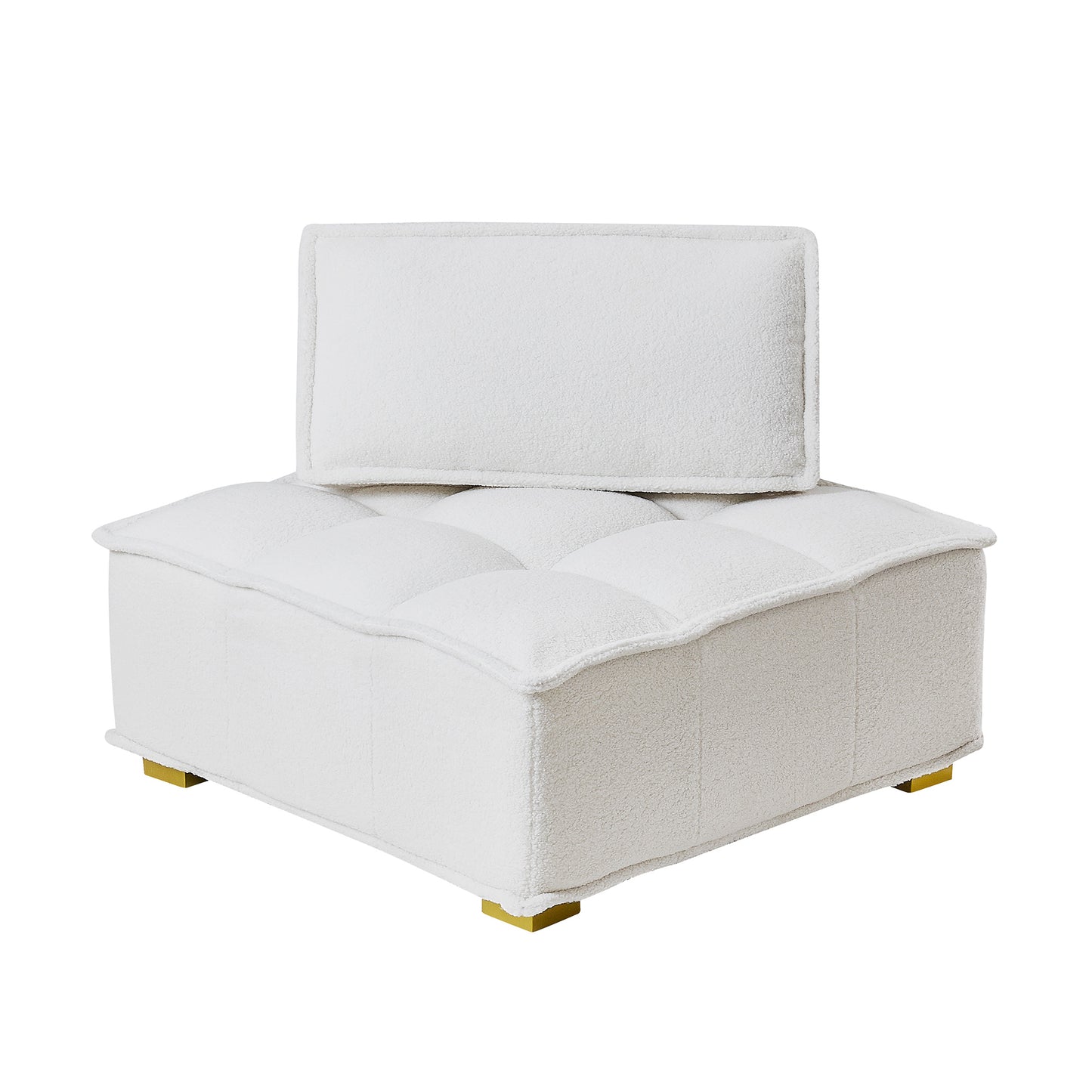 （缺货）Lazy sofa ottoman with gold wooden legs teddy fabric (White)