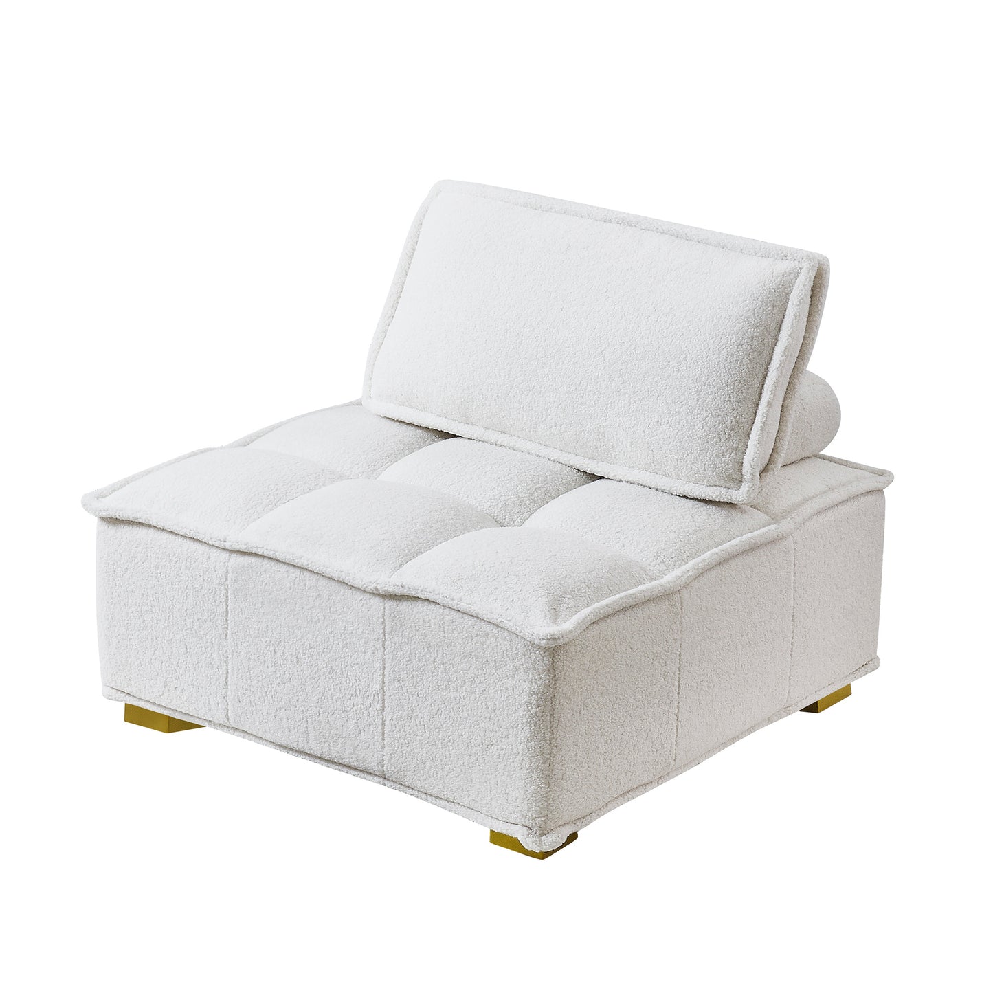 （缺货）Lazy sofa ottoman with gold wooden legs teddy fabric (White)