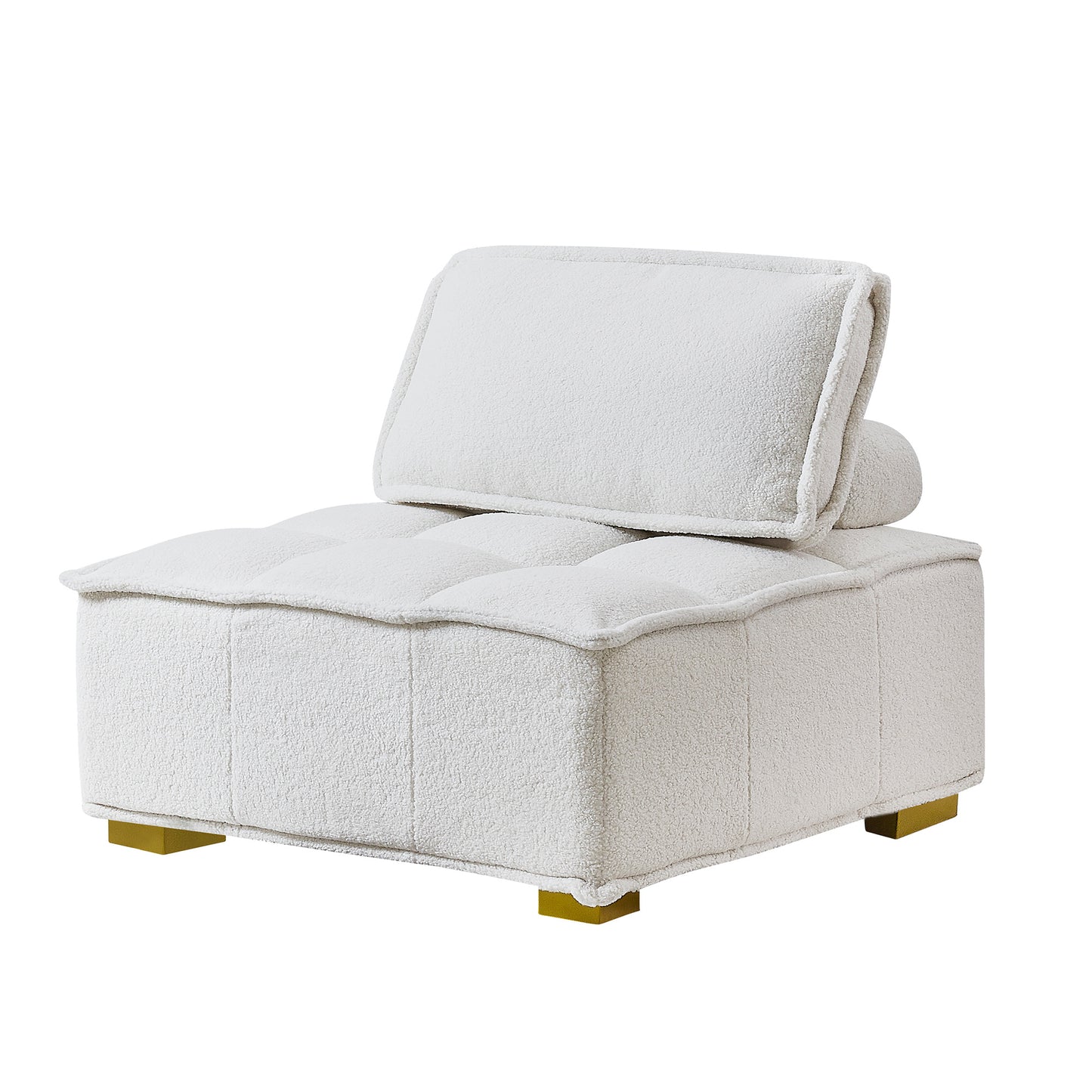 （缺货）Lazy sofa ottoman with gold wooden legs teddy fabric (White)