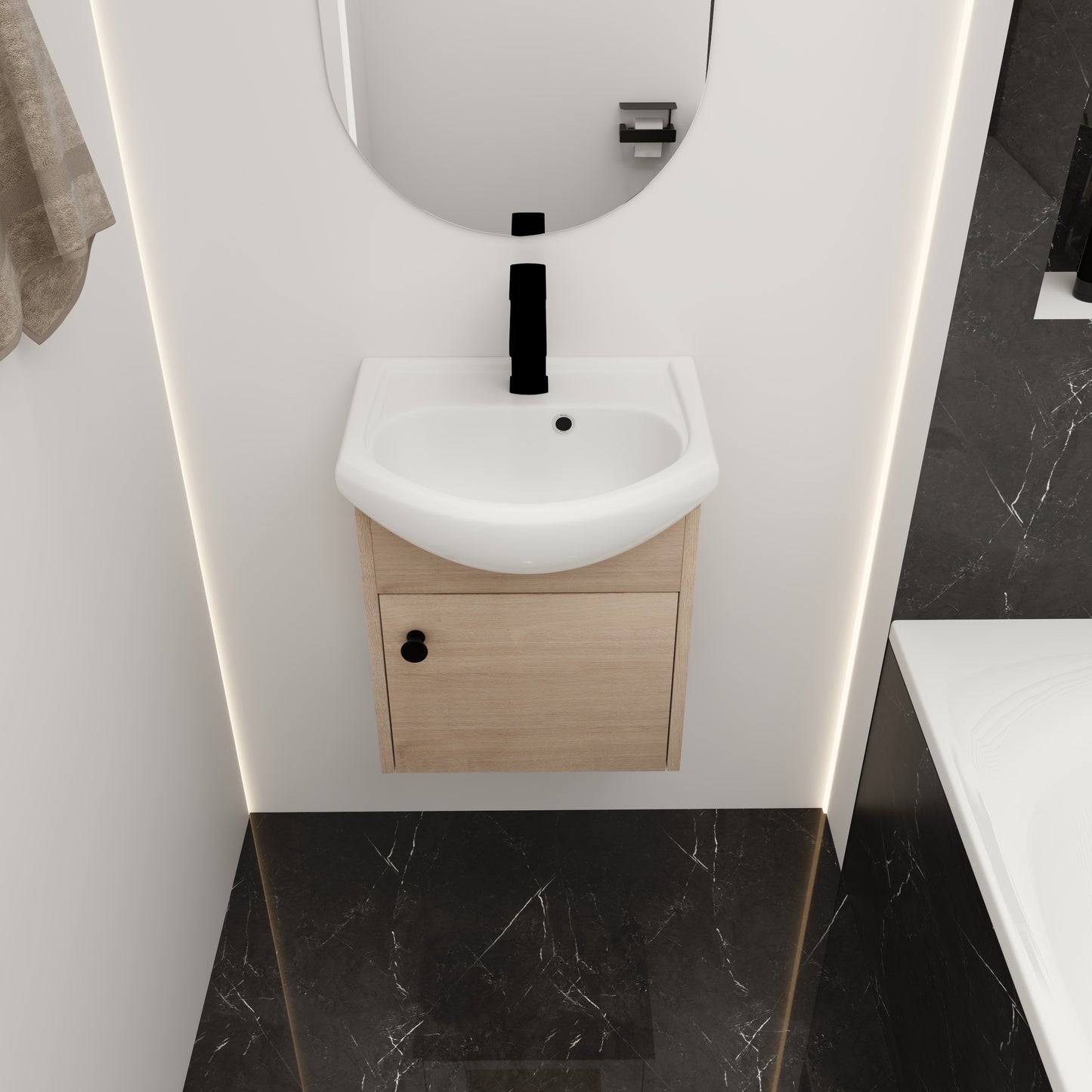 Small Size 18 Inch Bathroom Vanity With Ceramic Sink,Wall Mounting Design(KD-PACKING)-G-BVB02318PLO