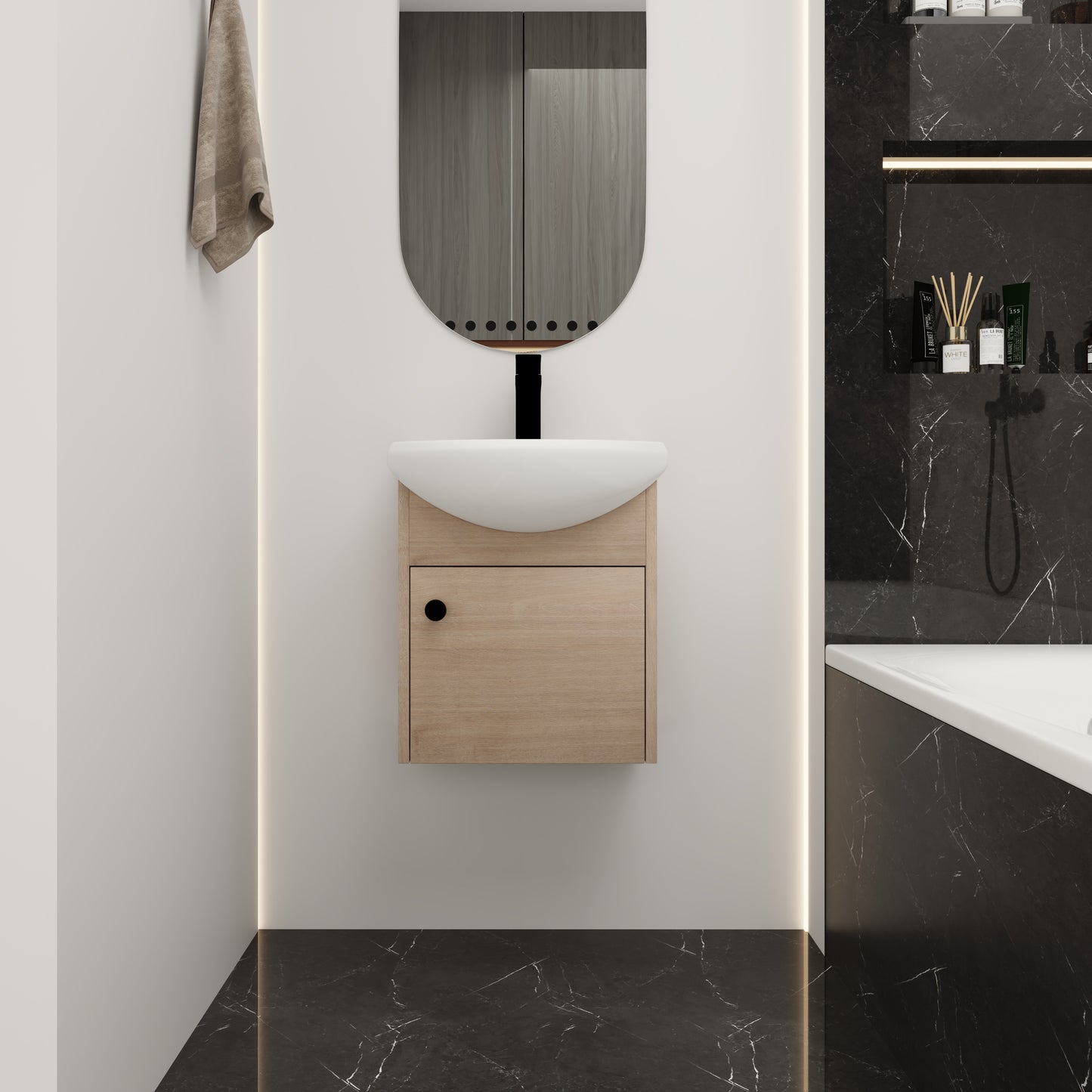 Small Size 18 Inch Bathroom Vanity With Ceramic Sink,Wall Mounting Design(KD-PACKING)-G-BVB02318PLO