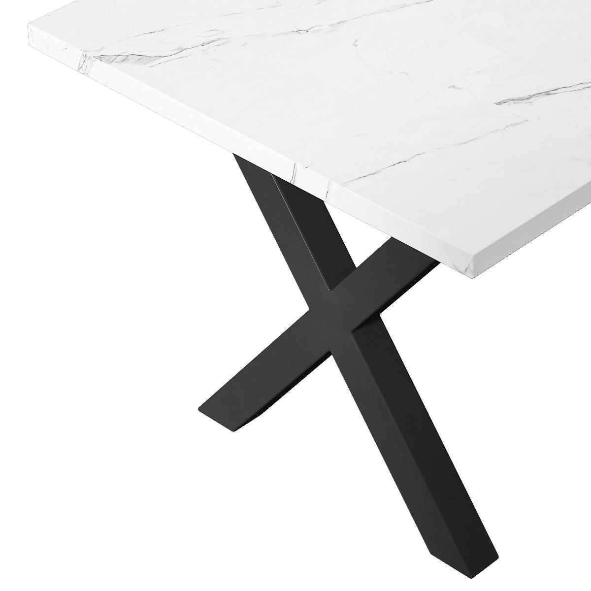 （缺货）70.87"Modern Square Dining Table with Printed White Marble Table Top+Black X-Shape Table Leg