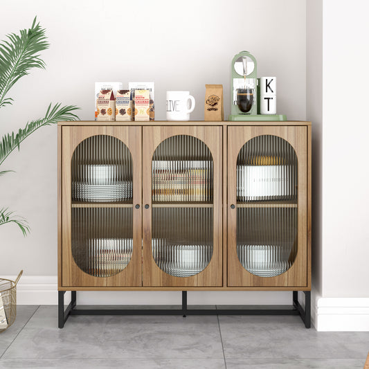 Storage Cabinet with Glass Door, Sideboard Buffet Cabinet for Kitchen,Dining Room, Walnutcolor