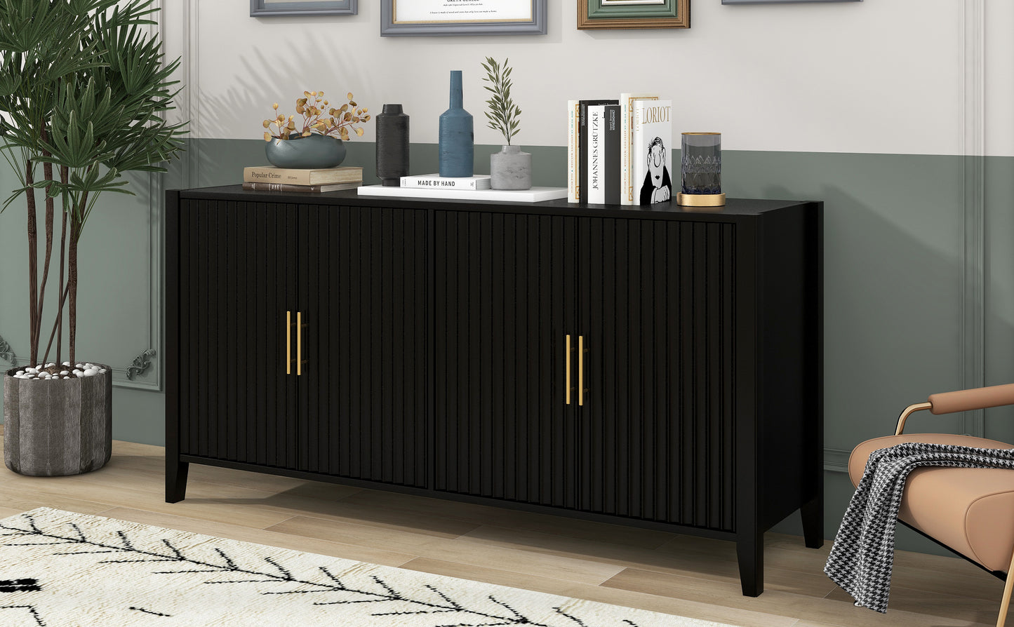 U-Style Accent Storage Cabinet Sideboard Wooden Cabinet with Metal Handles for Hallway, Entryway, Living Room