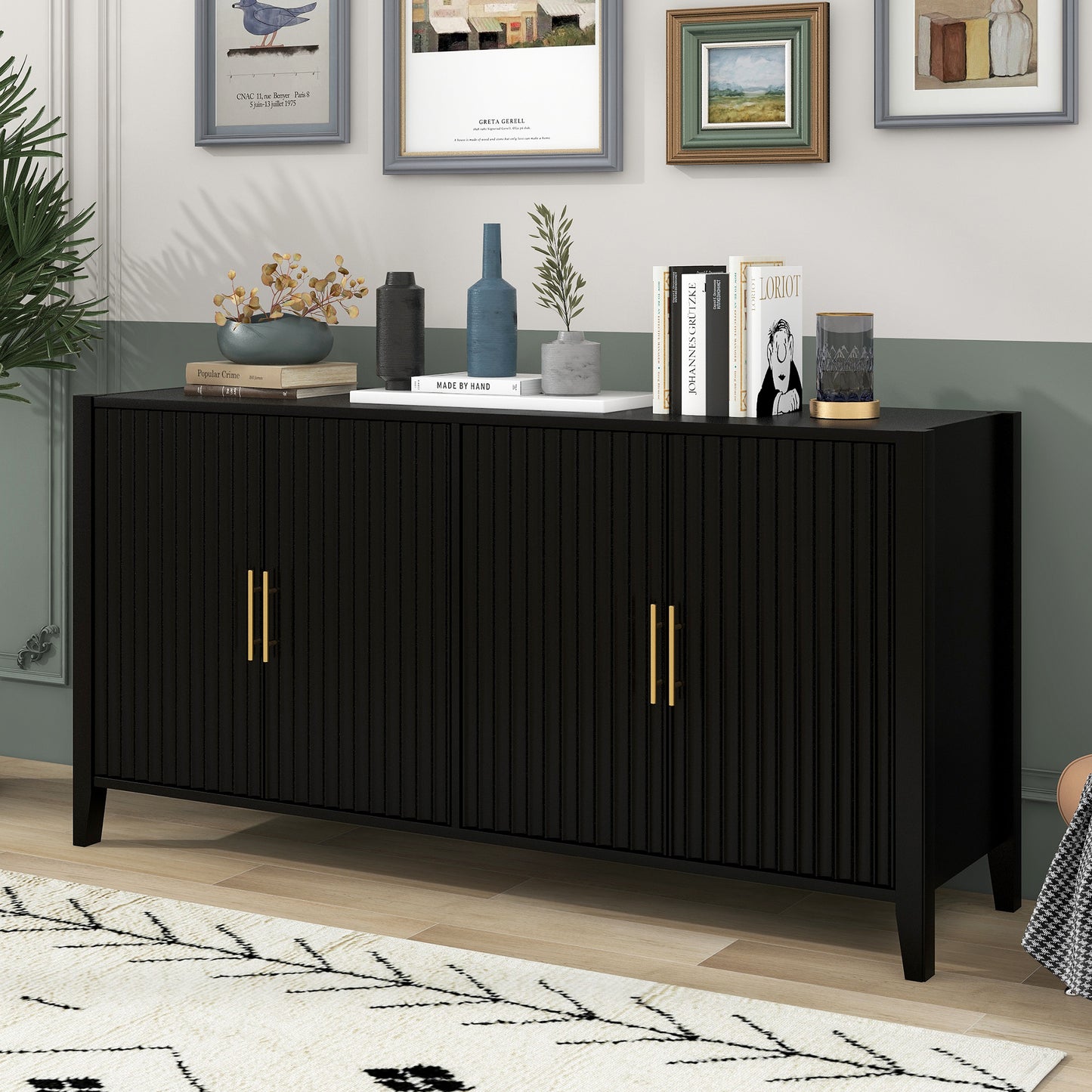 U-Style Accent Storage Cabinet Sideboard Wooden Cabinet with Metal Handles for Hallway, Entryway, Living Room