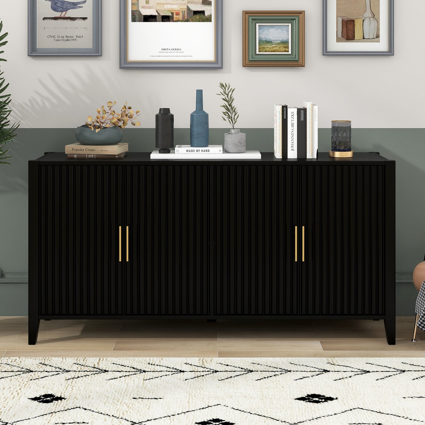 U-Style Accent Storage Cabinet Sideboard Wooden Cabinet with Metal Handles for Hallway, Entryway, Living Room