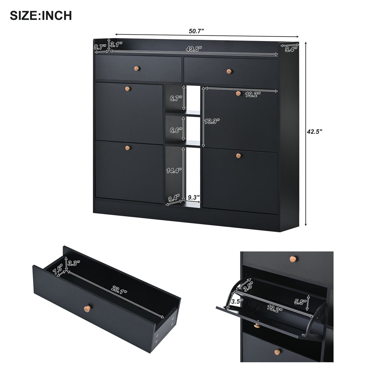 ON-TREND Modern Shoe Cabinet with 4 Flip Drawers, Multifunctional 2-Tier Shoe Storage Organizer with Drawers, Free Standing Shoe Rack for Entrance Hallway, Black.