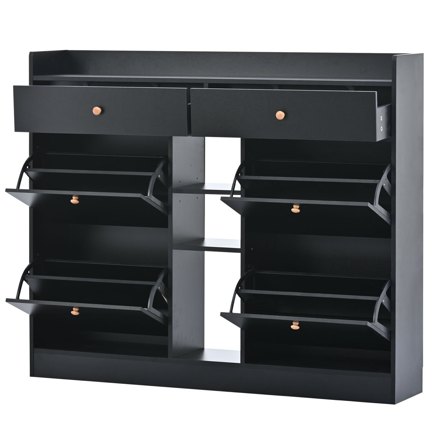 ON-TREND Modern Shoe Cabinet with 4 Flip Drawers, Multifunctional 2-Tier Shoe Storage Organizer with Drawers, Free Standing Shoe Rack for Entrance Hallway, Black.