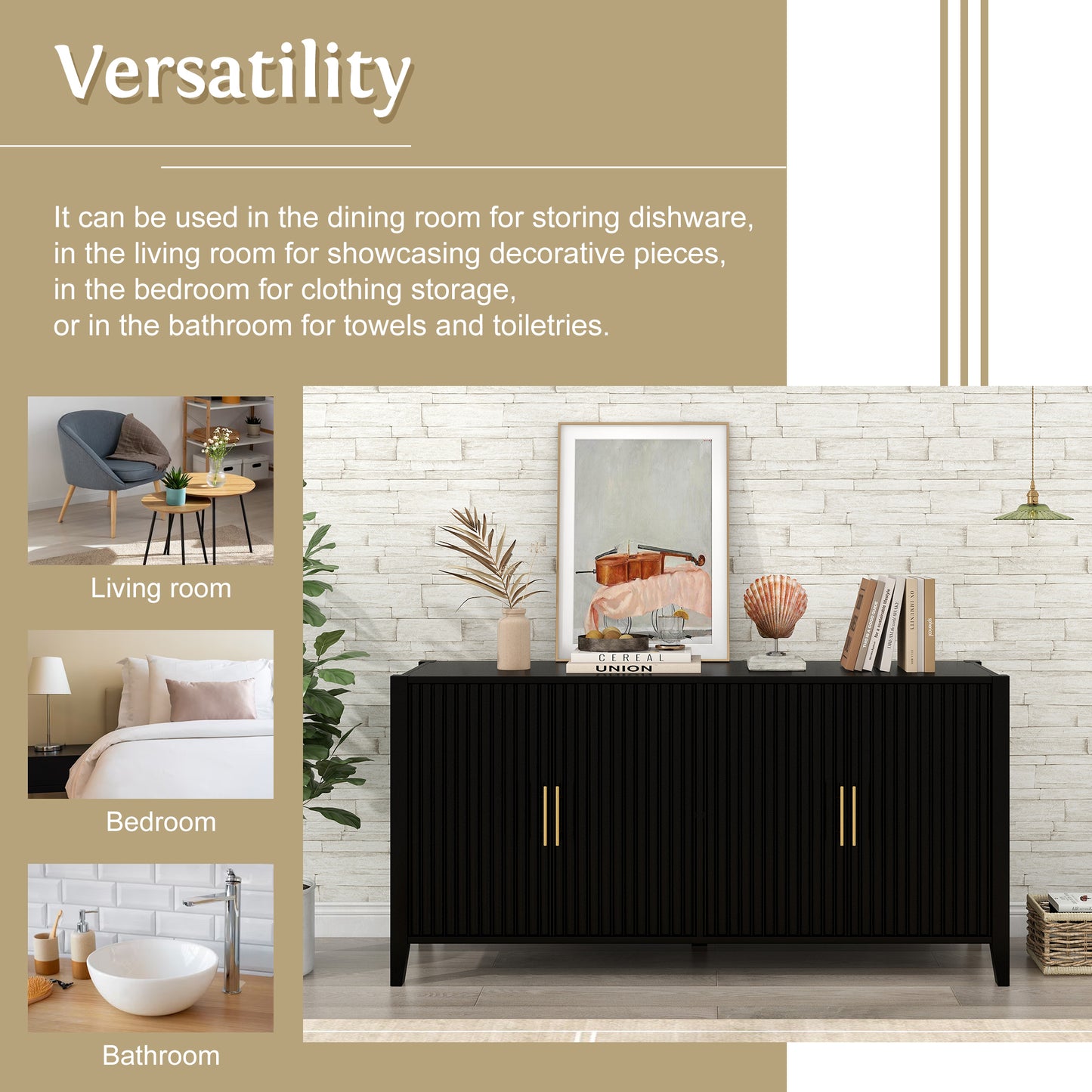 U-Style Accent Storage Cabinet Sideboard Wooden Cabinet with Metal Handles for Hallway, Entryway, Living Room