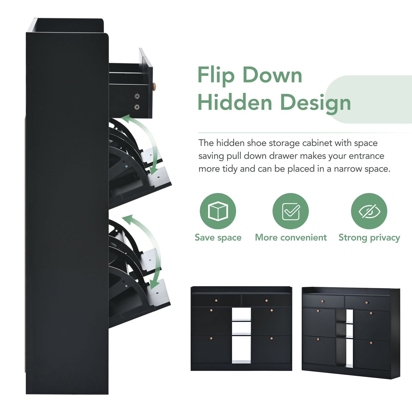 ON-TREND Modern Shoe Cabinet with 4 Flip Drawers, Multifunctional 2-Tier Shoe Storage Organizer with Drawers, Free Standing Shoe Rack for Entrance Hallway, Black.