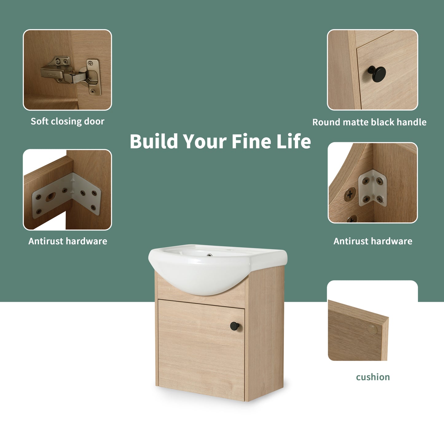 Small Size 18 Inch Bathroom Vanity With Ceramic Sink,Wall Mounting Design(KD-PACKING)-G-BVB02318PLO