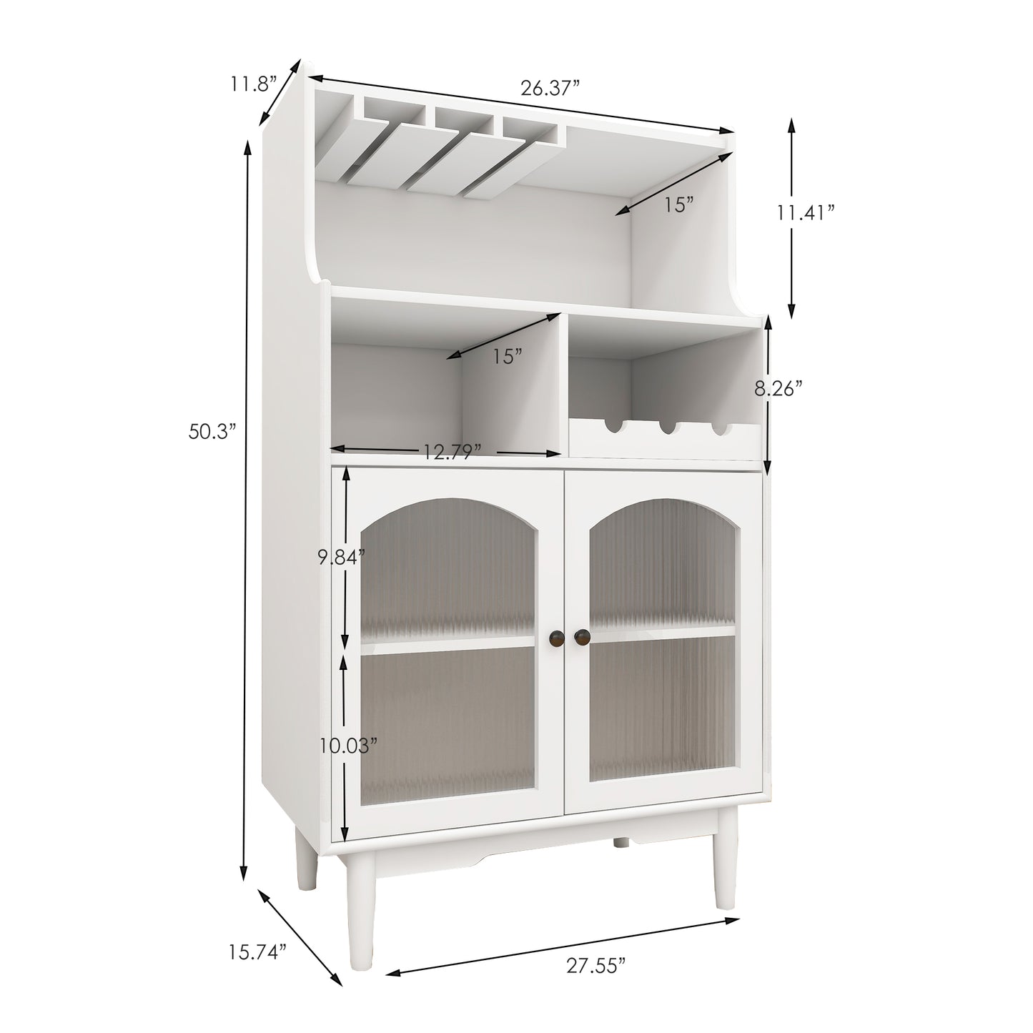 Living room White wine cabinet with removable wine rack and wine glass rack, a glass door cabinet