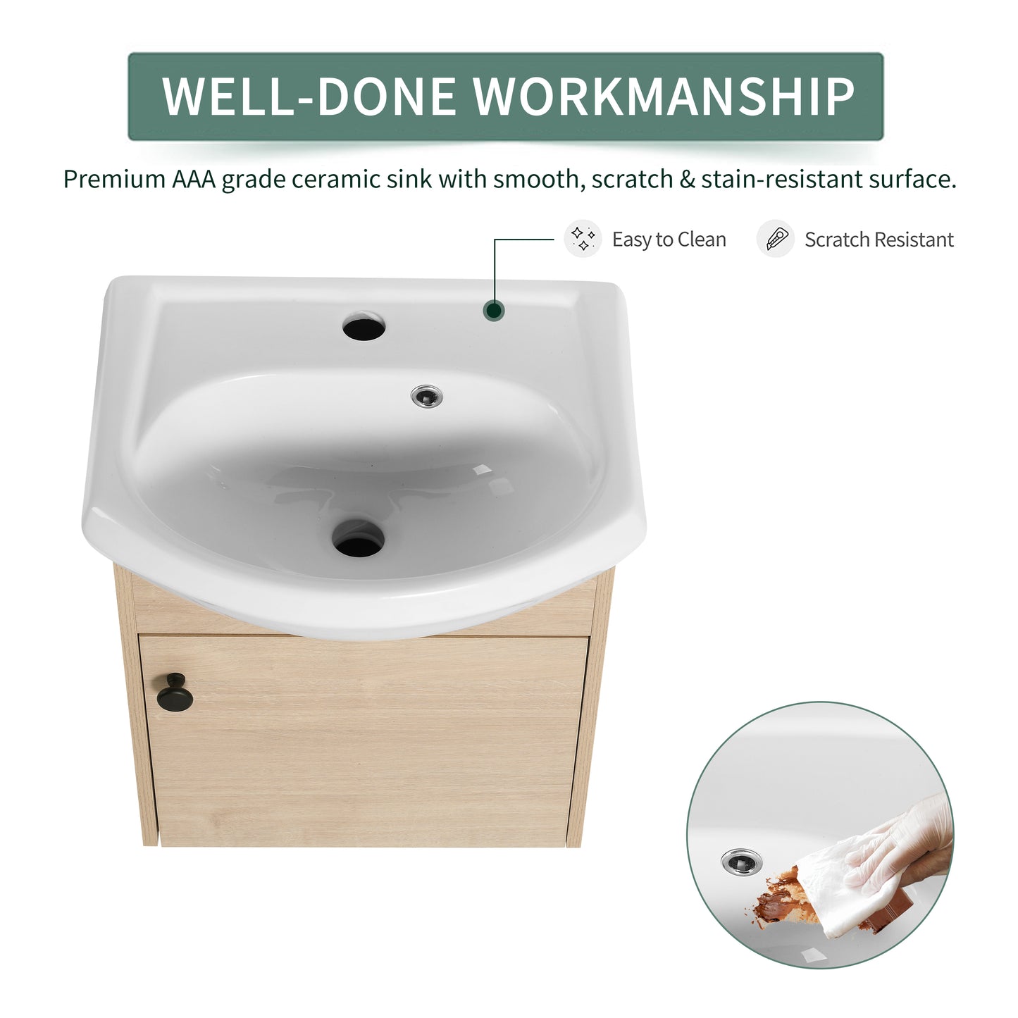 Small Size 18 Inch Bathroom Vanity With Ceramic Sink,Wall Mounting Design(KD-PACKING)-G-BVB02318PLO