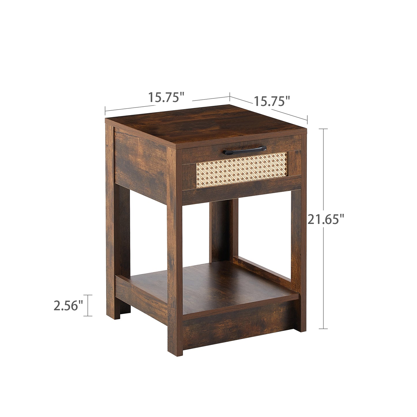 15.75" Rattan End table with drawer, Modern nightstand, side table for living room, bedroom,Rustic Brown