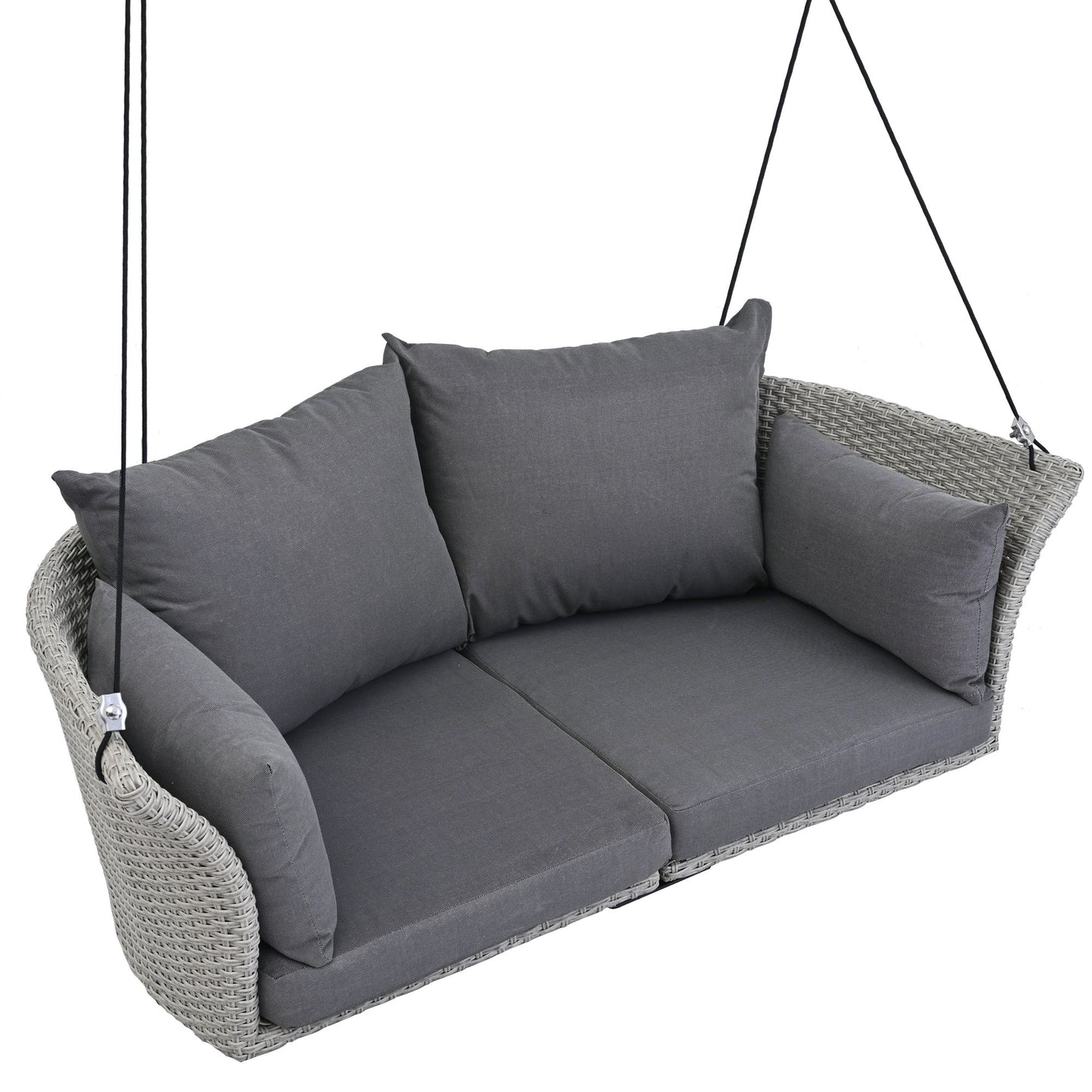 GO 51.9" 2-Person Hanging Seat, Rattan Woven Swing Chair, Porch Swing With Ropes, Gray Wicker And Cushion