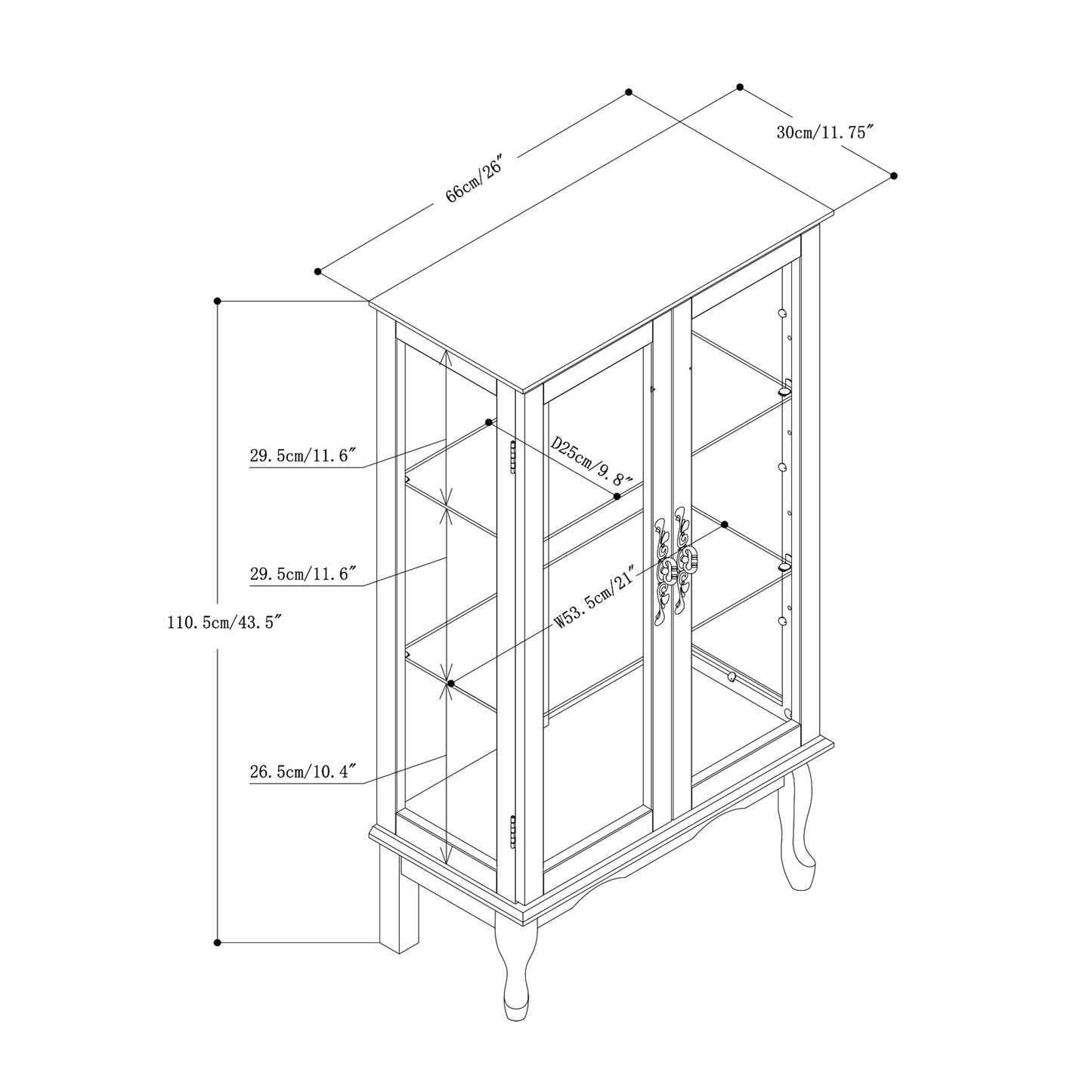 Curio Cabinet Lighted Curio Diapaly Cabinet with Adjustable Shelves and Mirrored Back Panel, Tempered Glass Doors (Walnut, 3 Tier), (E26 light bulb not included)