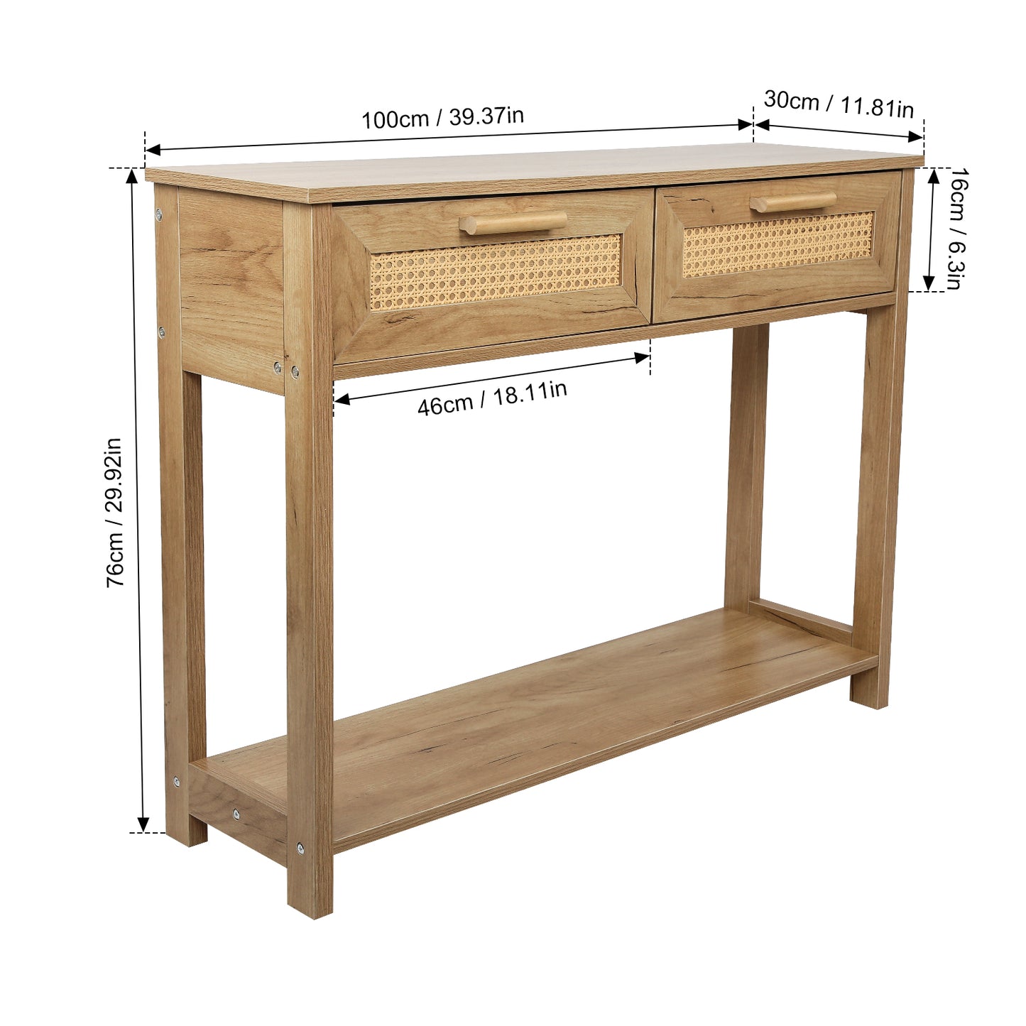 （预计9.21~9.28到货）Console Table with 2 Drawers, Sofa Table, Entryway Table with open Storage Shelf, Narrow Accent Table with rattan design for Living Room/Entryway/Hallway, Natural Color