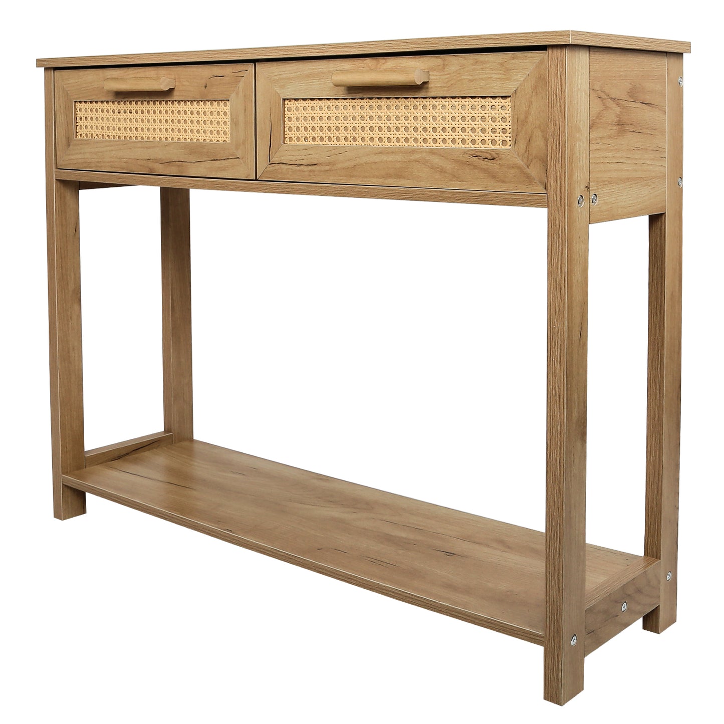 （预计9.21~9.28到货）Console Table with 2 Drawers, Sofa Table, Entryway Table with open Storage Shelf, Narrow Accent Table with rattan design for Living Room/Entryway/Hallway, Natural Color