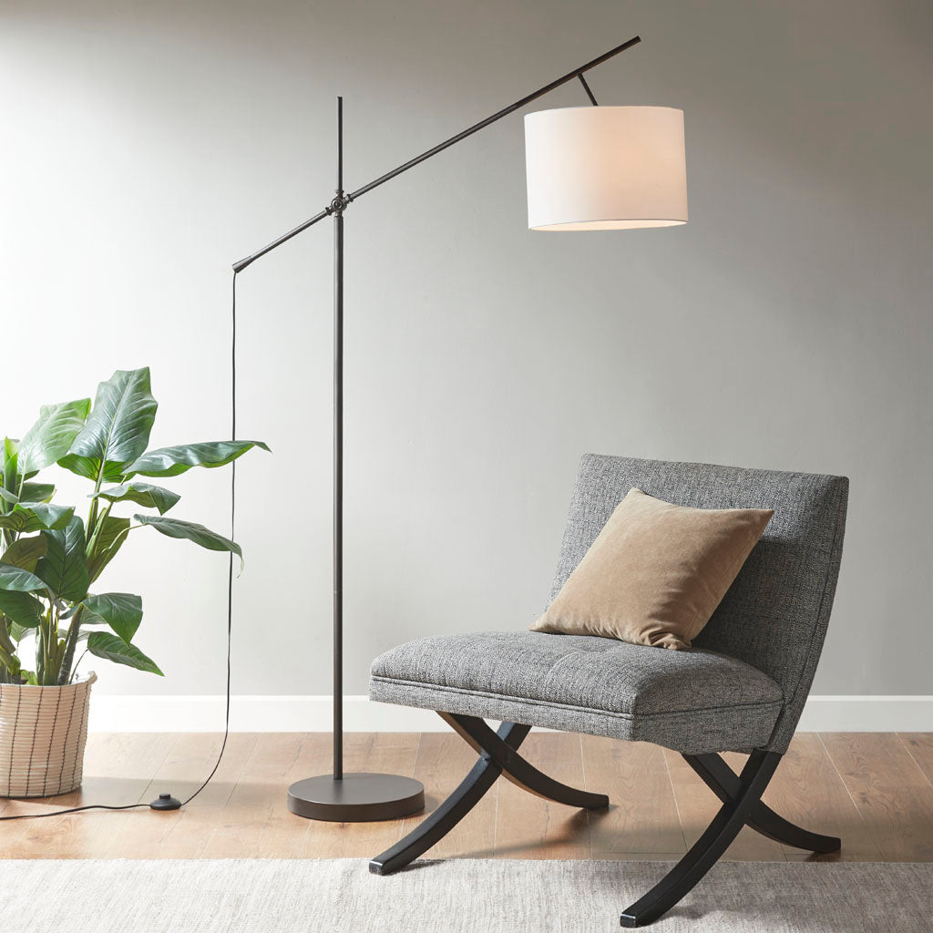 Adjustable Arched Floor Lamp with Drum Shade