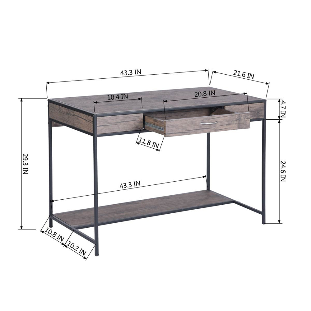 （缺货）43.3"W x 21.6"D x 29.3"H Computer Desk with One Drawer, Walnut & Black