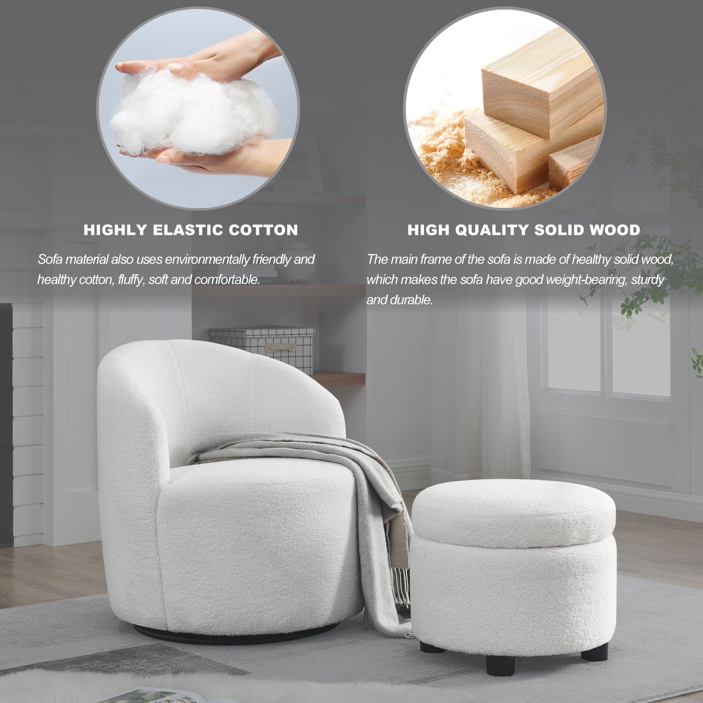 （缺货）[Video] Welike Swivel barrel chair, living room swivel chair with round storage chair, 360 ° swivel club chair, nursery, bedroom, office, hotel with upholstered modern armchair, teddy fabric