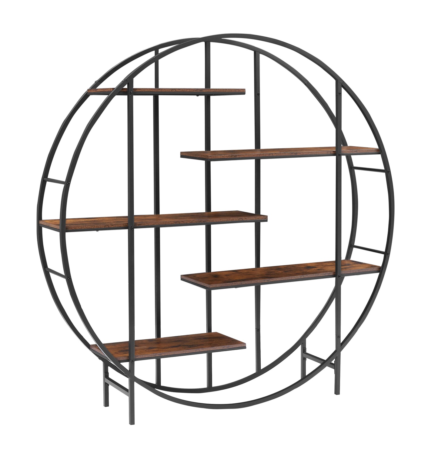 Round 5-Tier Metal Plant Stand bookcase storage rack, Indoor Living Room Terrace Garden Balcony Display Stand. Rustic Brown, 67'' W x 11.8'' D x 67'' H.