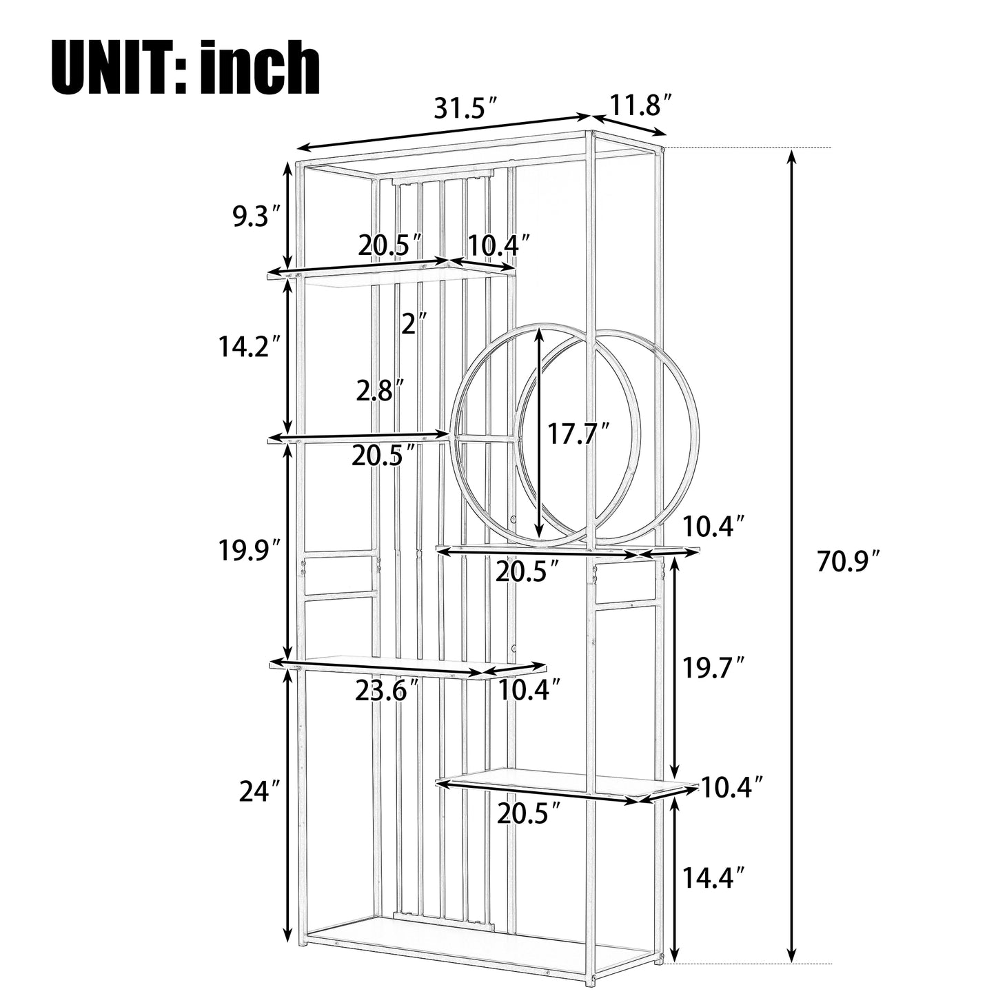 （缺货）6 Tiers Home Office Bookcase Open Bookshelf with Black Metal Frame Storage Large Bookshelf Furniture, White