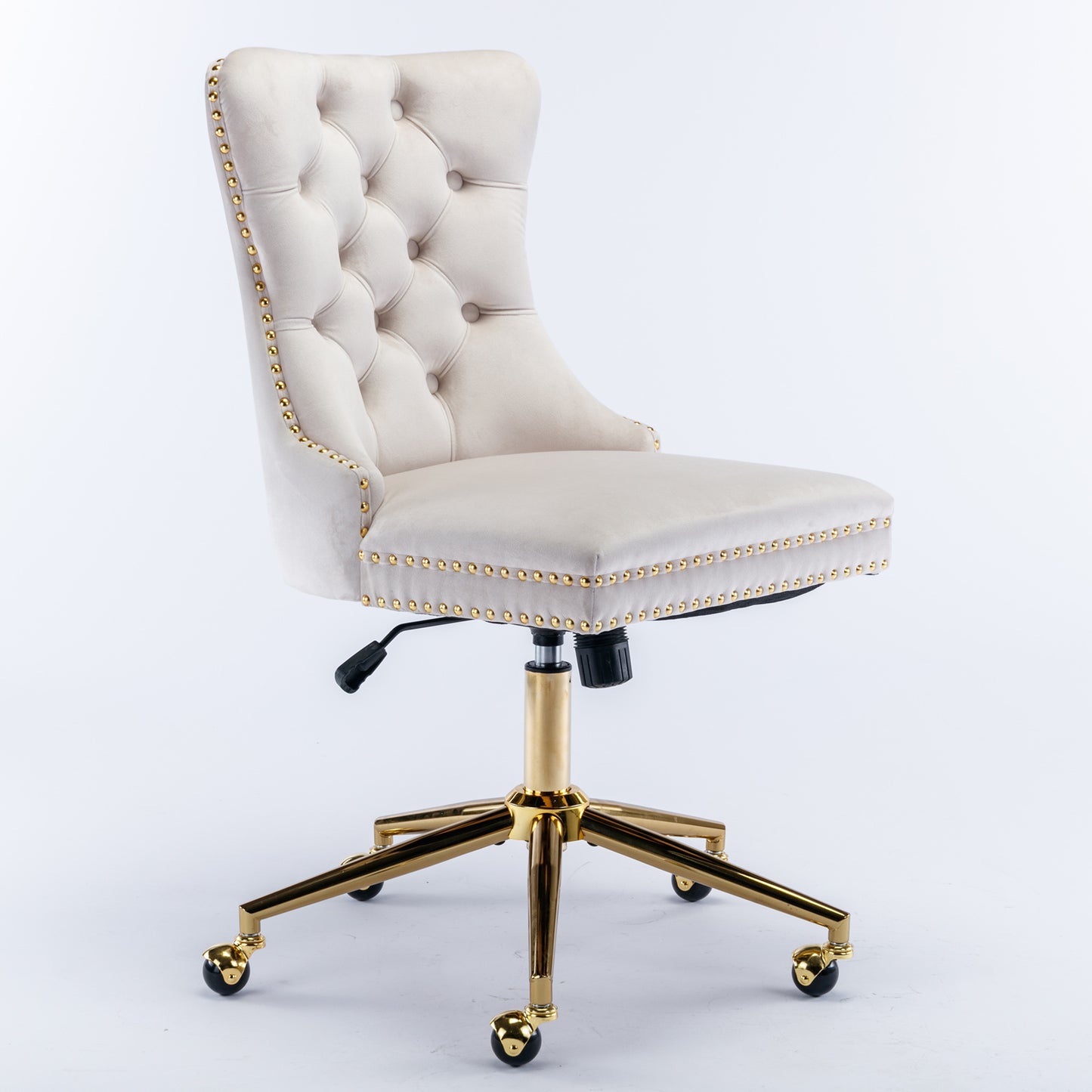 A&A Furniture Office Chair,Velvet Upholstered Tufted Button Home Office Chair with Golden Metal Base,Adjustable Desk Chair Swivel Office Chair (Beige)