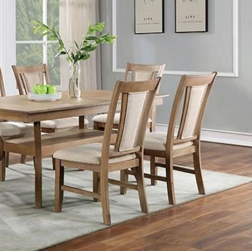 （缺货）Transitional Set of 2 Side Chairs Natural Tone And Beige Solid wood Chair Padded Leatherette Upholstered Seat Kitchen Dining Room Furniture