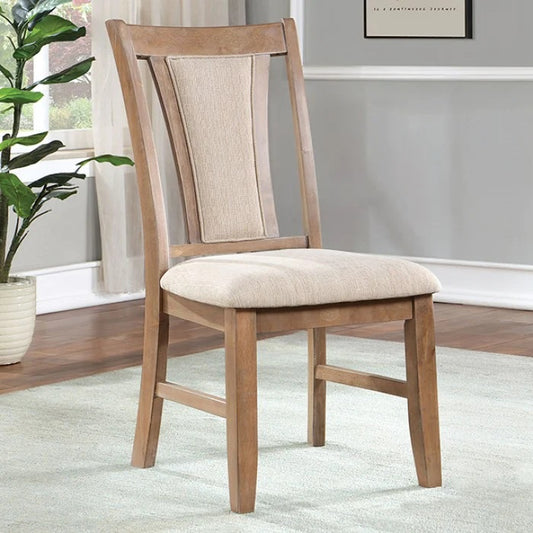 （缺货）Transitional Set of 2 Side Chairs Natural Tone And Beige Solid wood Chair Padded Leatherette Upholstered Seat Kitchen Dining Room Furniture