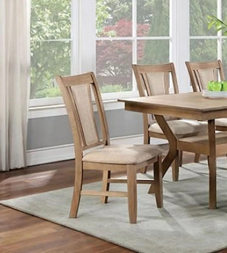 （缺货）Transitional Set of 2 Side Chairs Natural Tone And Beige Solid wood Chair Padded Leatherette Upholstered Seat Kitchen Dining Room Furniture