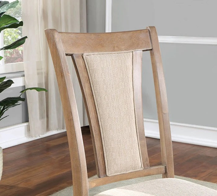 （缺货）Transitional Set of 2 Side Chairs Natural Tone And Beige Solid wood Chair Padded Leatherette Upholstered Seat Kitchen Dining Room Furniture