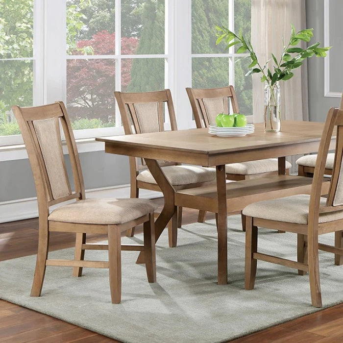 （缺货）Transitional Set of 2 Side Chairs Natural Tone And Beige Solid wood Chair Padded Leatherette Upholstered Seat Kitchen Dining Room Furniture