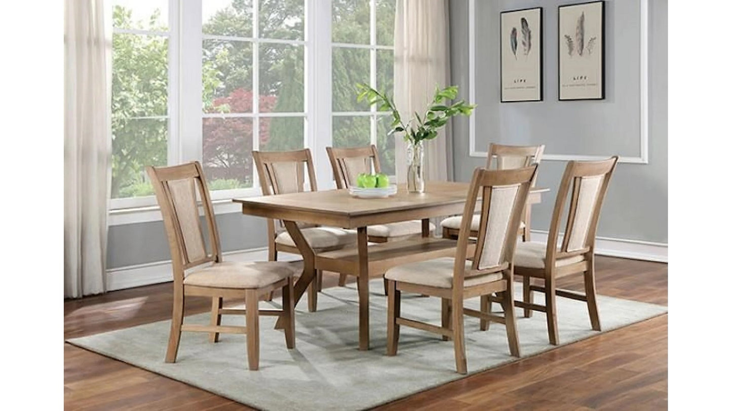 （缺货）Transitional Set of 2 Side Chairs Natural Tone And Beige Solid wood Chair Padded Leatherette Upholstered Seat Kitchen Dining Room Furniture