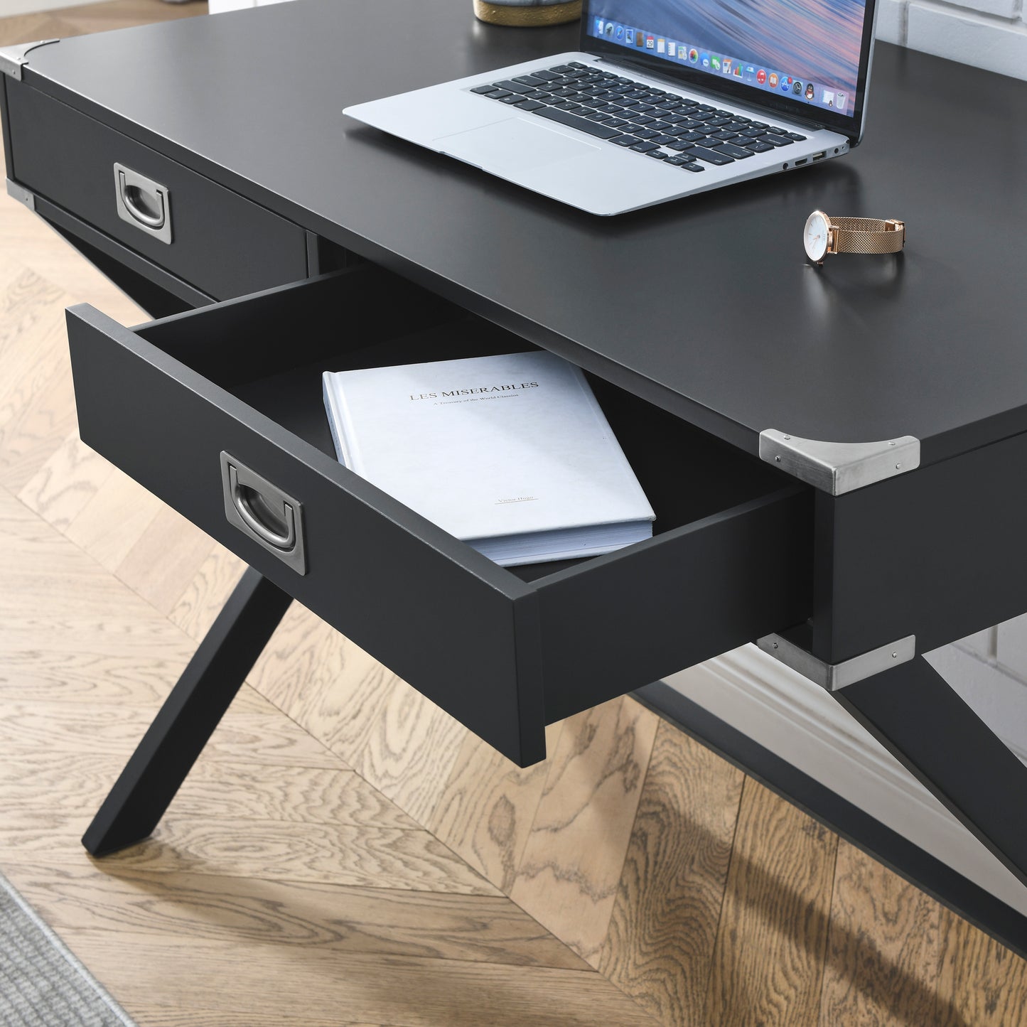 （缺货）Computer Desk with Storage, Solid Wood Desk with Drawers, Modern Study Table for Home Office,Small Writing