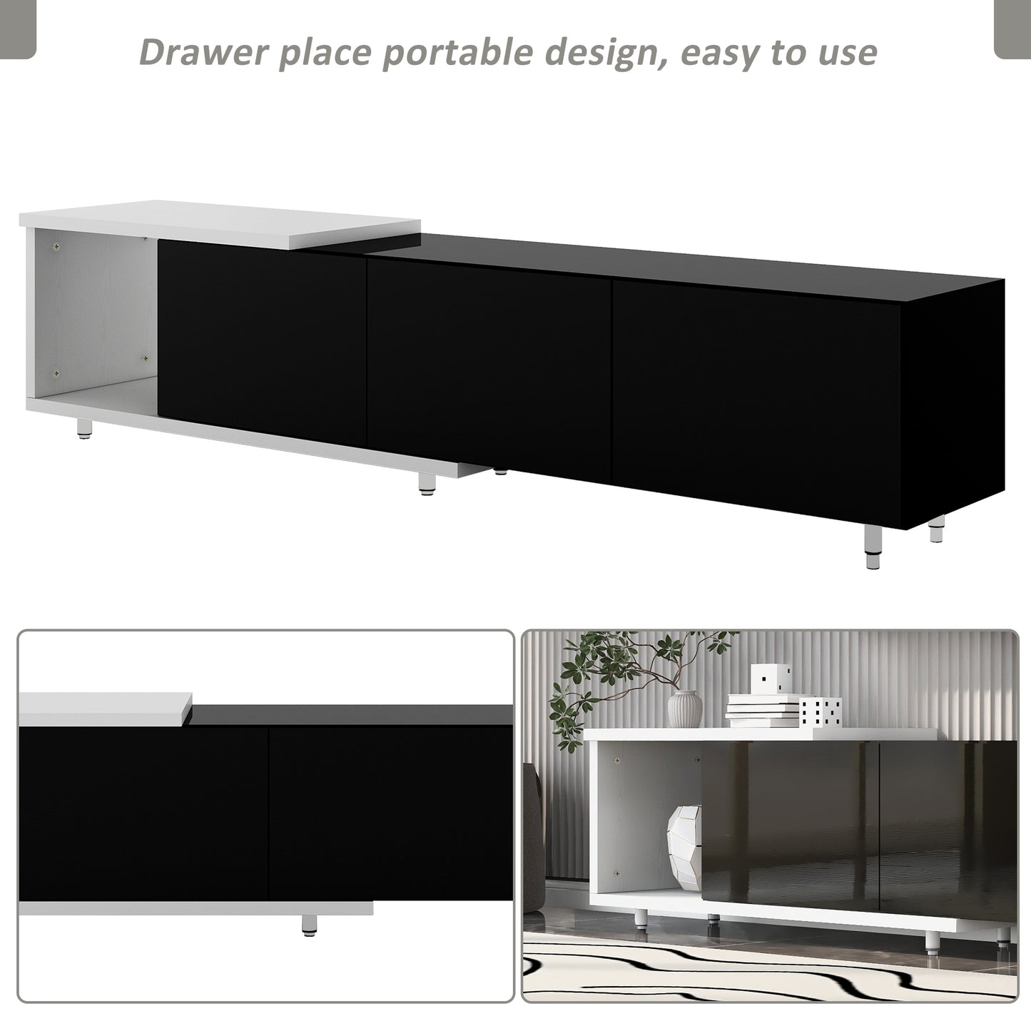 （缺货）U-Can Modern ,Stylish TV Stand TV Cabinet for 80+inch TV, Black