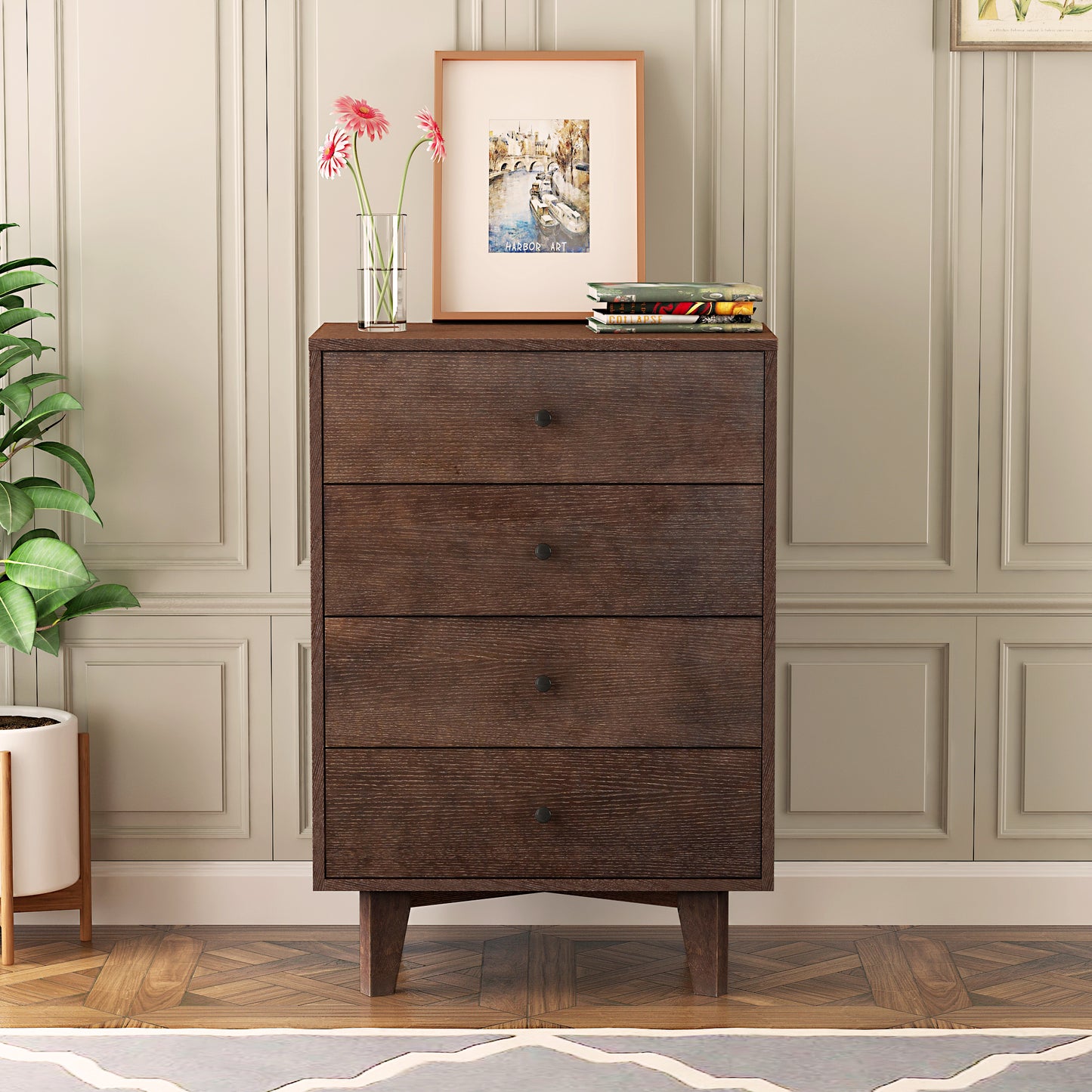 Solid Wood spray-painted drawer dresser bar,buffet tableware cabinet lockers buffet server console table lockers, retro round handle, applicable to the dining room, living room,kitchen corridor auburn